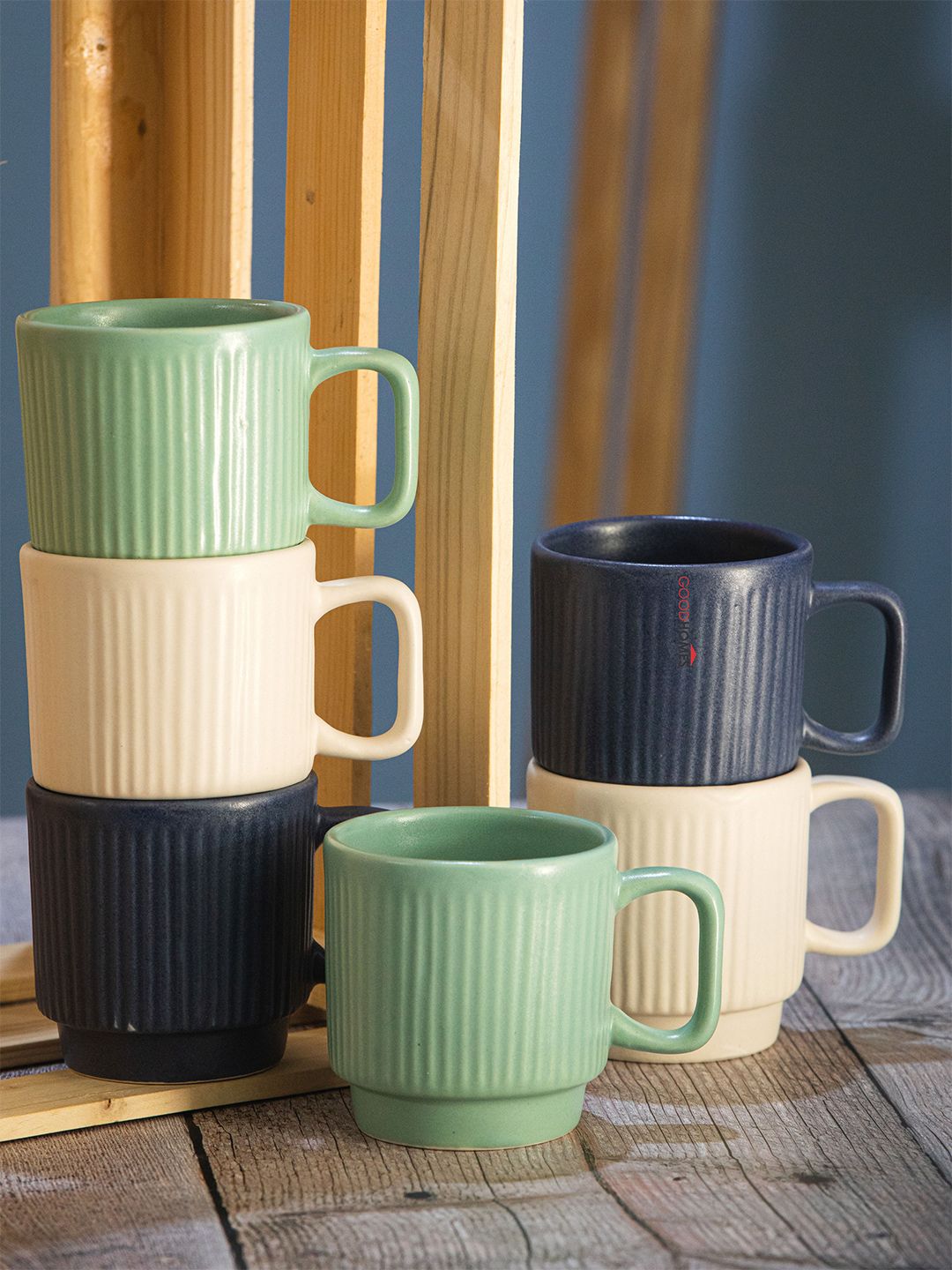 GOODHOMES Set Of 6 Textured Stoneware Matte Tea/Coffee Mugs Price in India