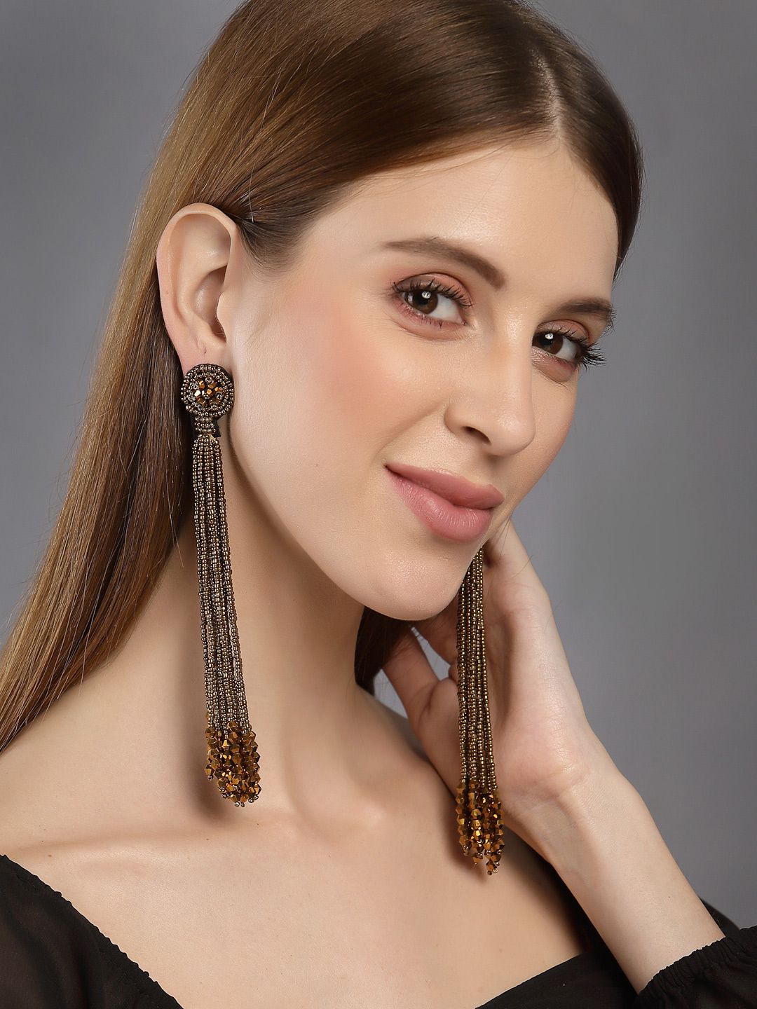 VOGUE PANASH Gold-Toned Contemporary Drop Earrings Price in India