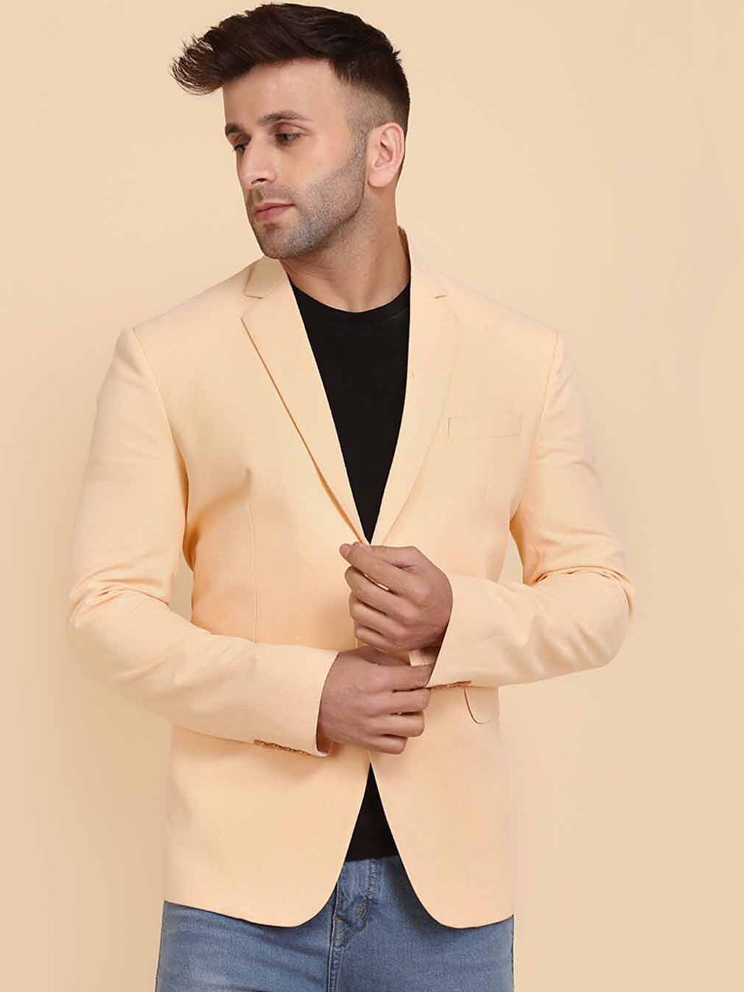 TAHVO Men Orange Solid Single-Breasted Slim Fit Blazer