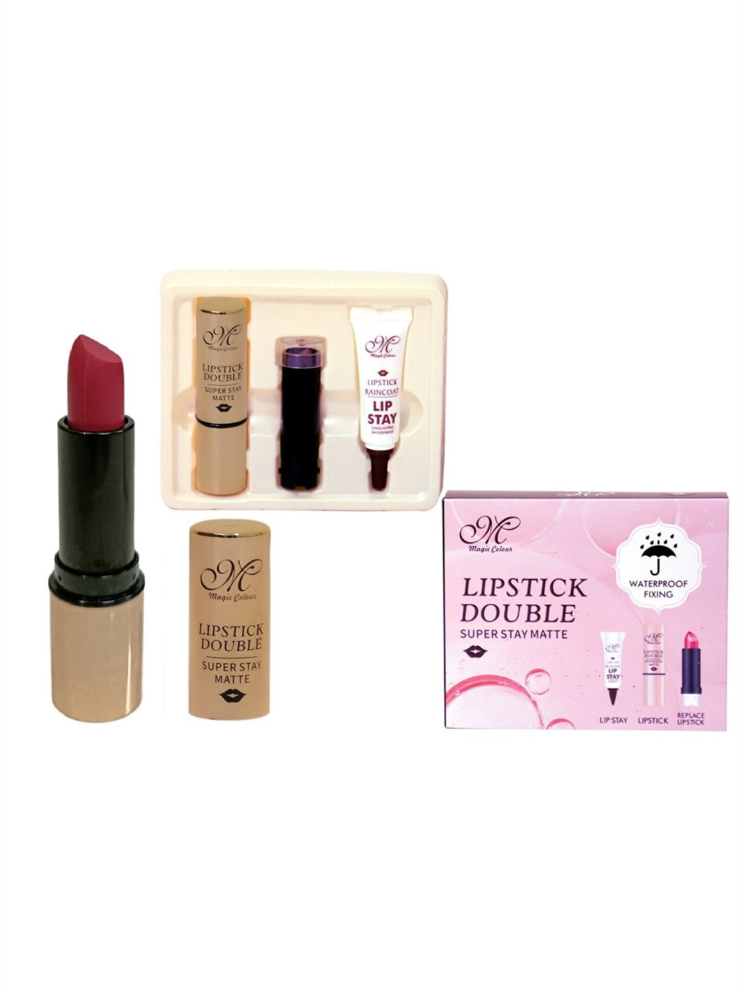 Magic  Colour Transfer Proof Lipstick Double Kit (2 Lipsticks + 1 Lip Stay Gel, Magenta Haze)15.6gm Price in India