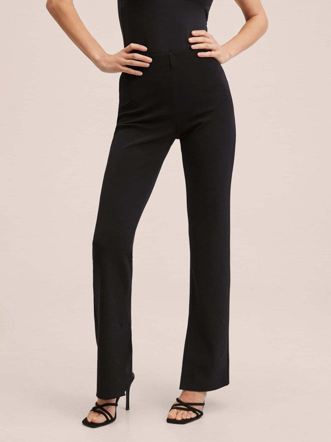 MANGO Women Black Solid Trousers Price in India