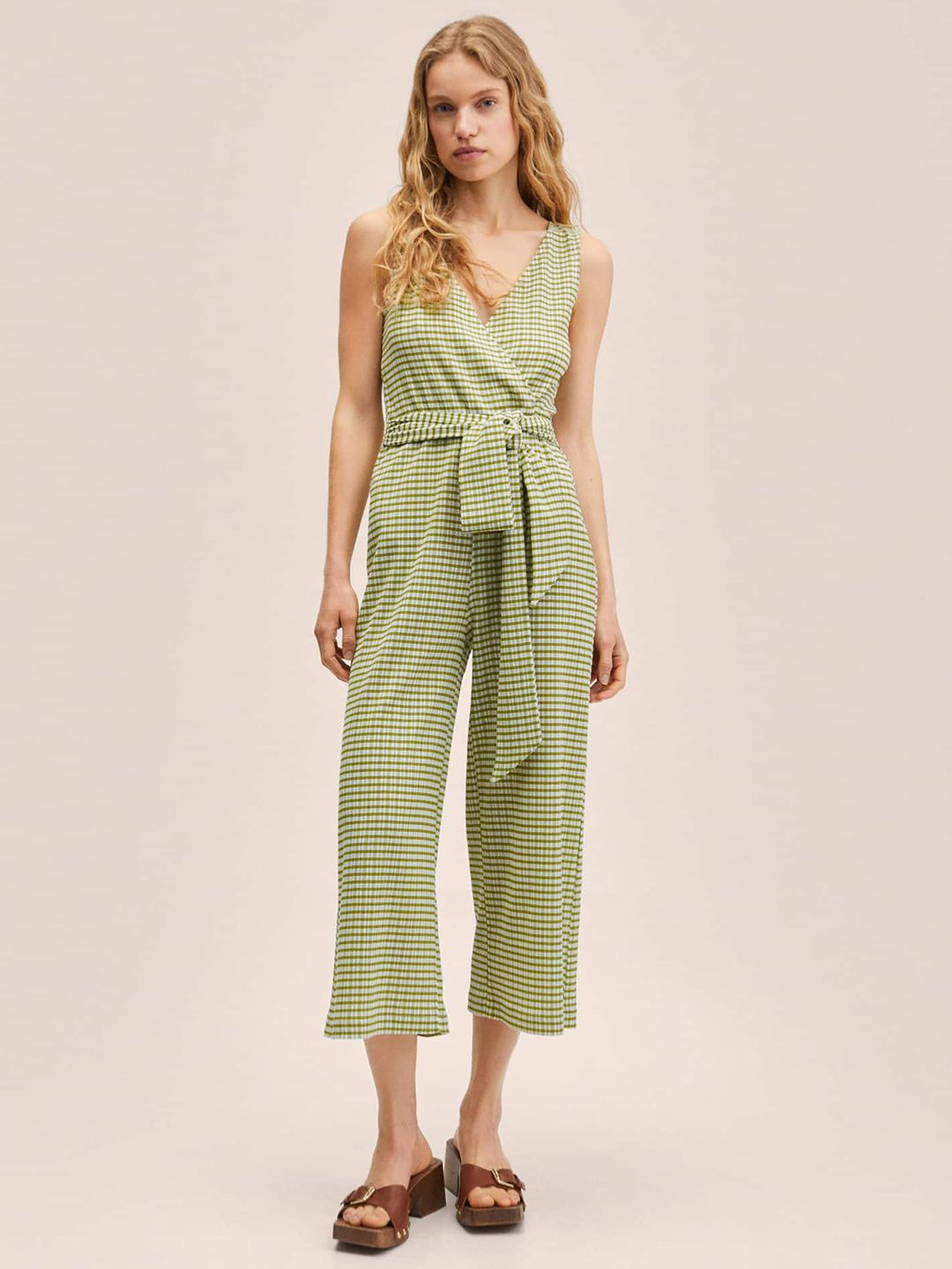 MANGO Green Striped Basic Jumpsuit Price in India
