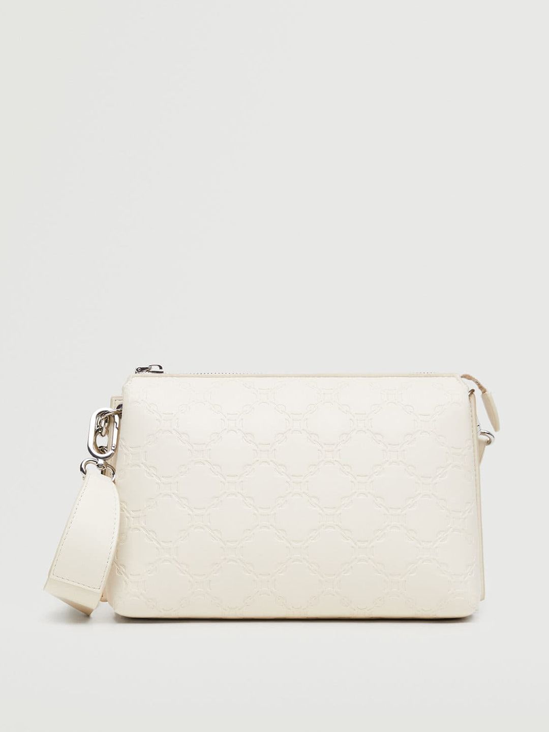 MANGO Off White Ethnic Motifs Textured Structured Shoulder Bag with Detachable Sling Strap Price in India