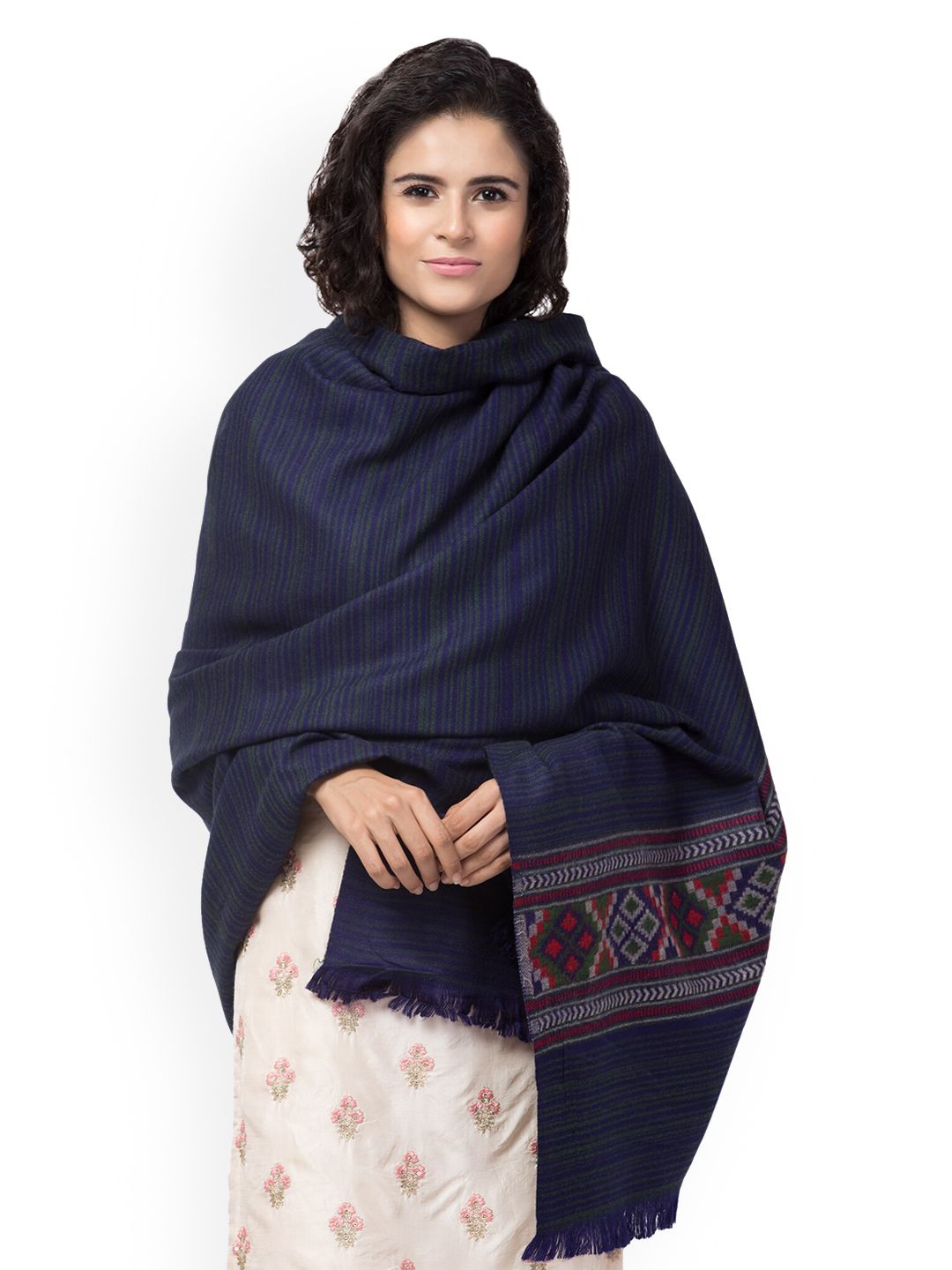 Tweedle Women Navy Blue Woven Printed Shawl Price in India