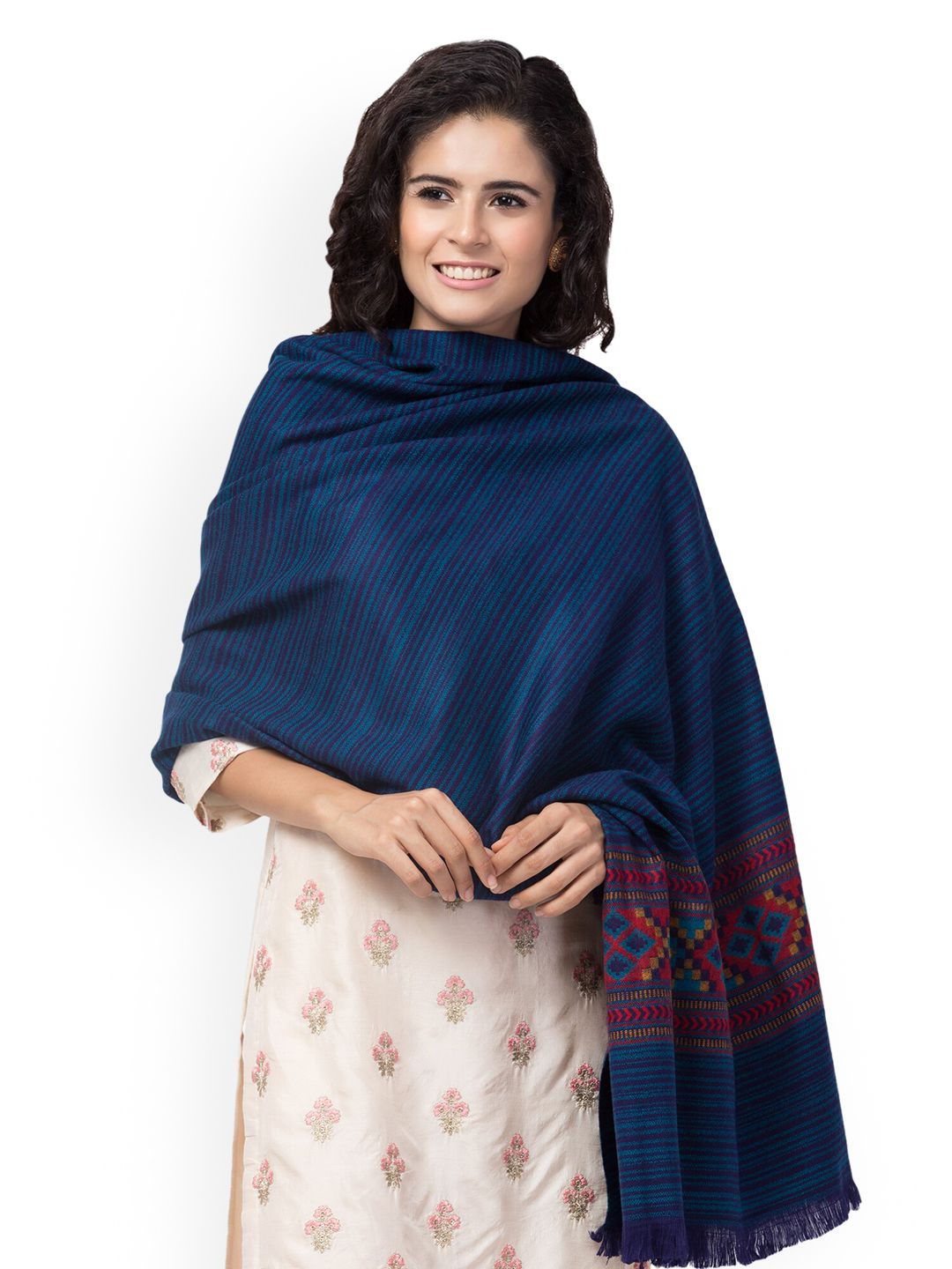 Tweedle Women Blue Solid Woven- Design Shawl Price in India