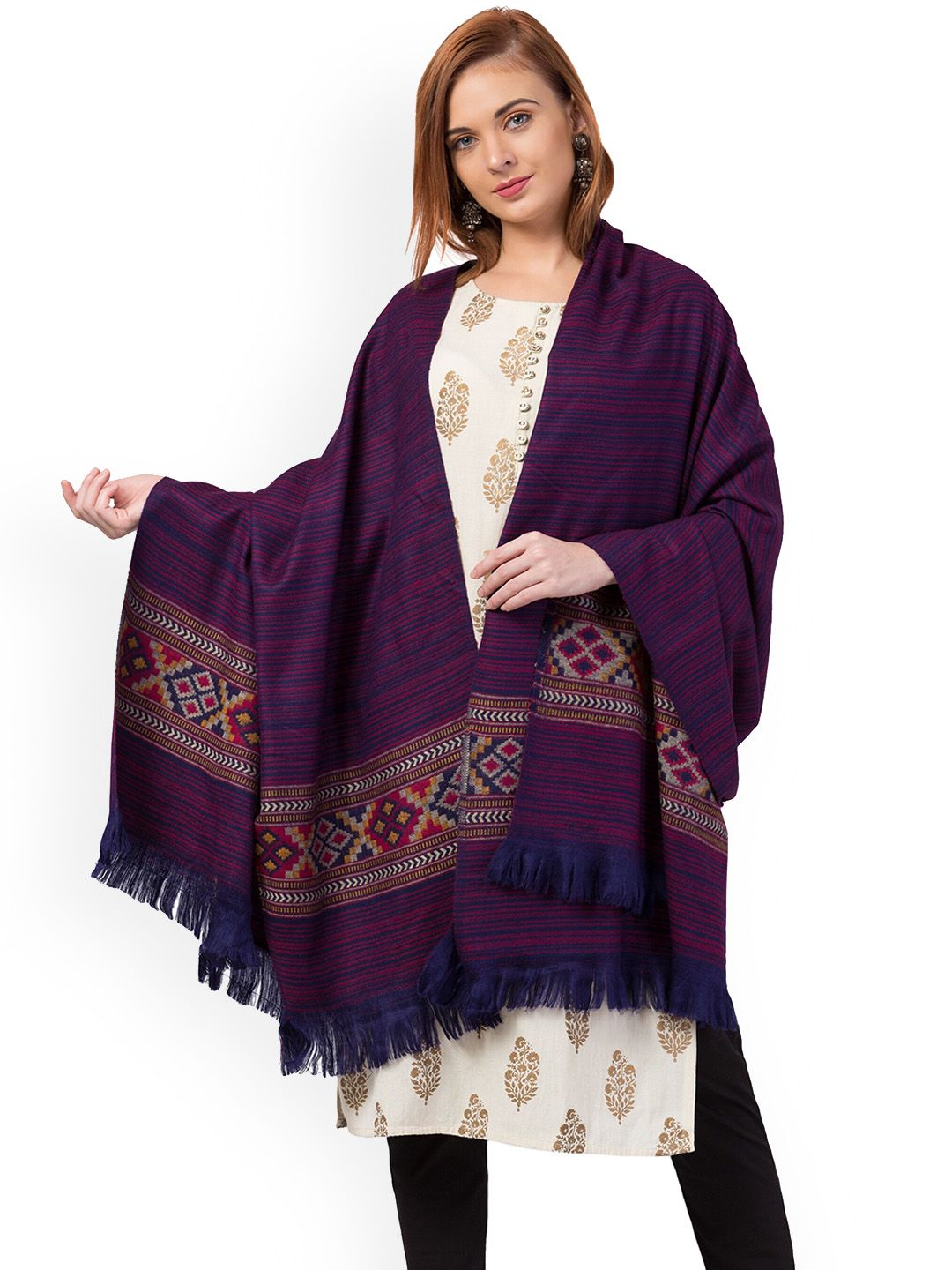 Tweedle Women Purple Woven Design Shawl Price in India