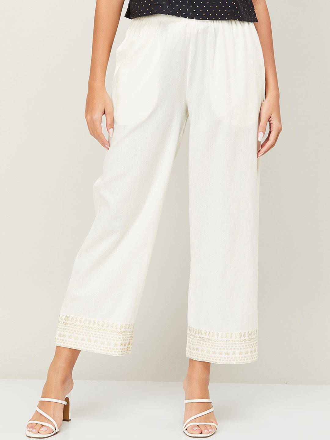Melange by Lifestyle Women White Relaxed High-Rise Trousers