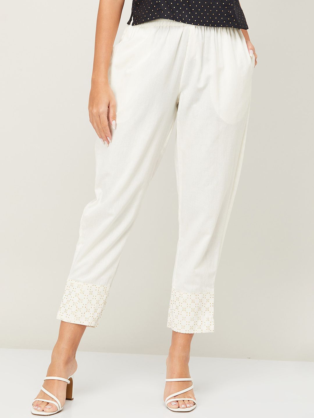 Melange by Lifestyle Women White Relaxed High-Rise Trousers