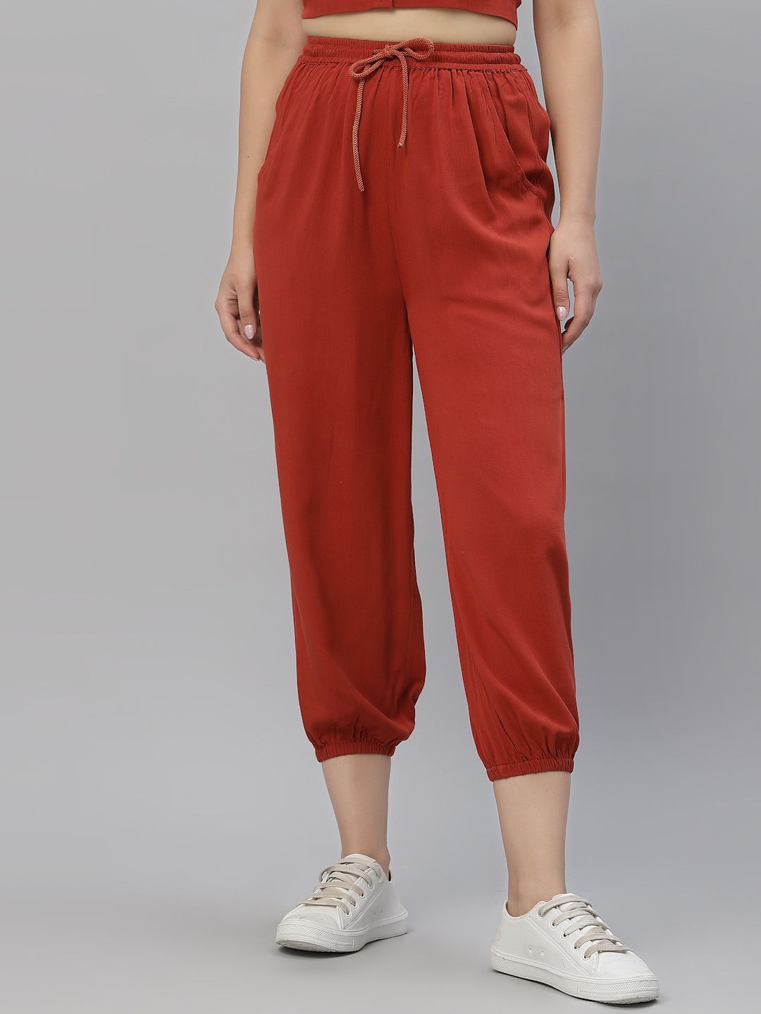 KASSUALLY Women Rust Joggers Trousers Price in India