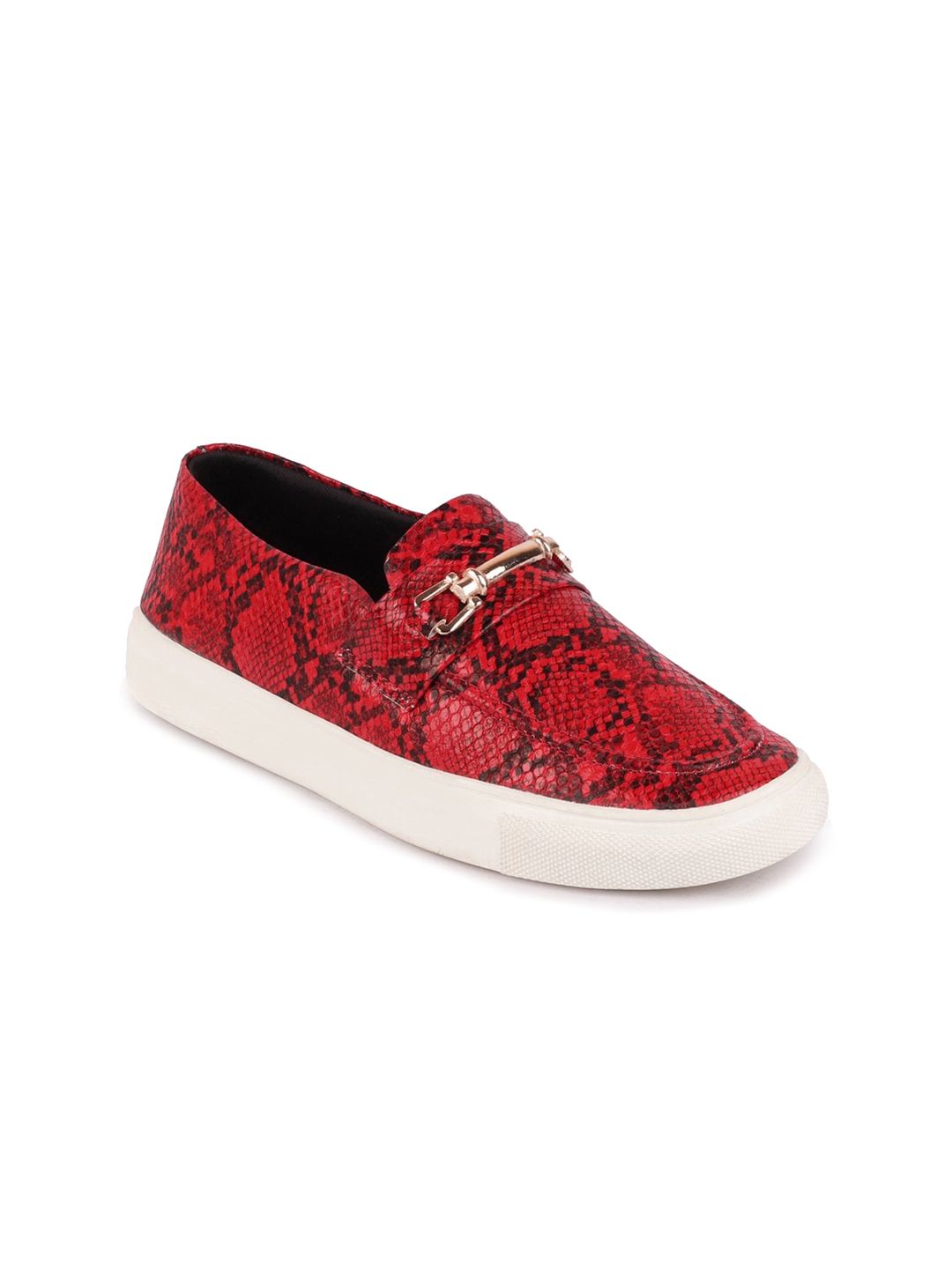 FAUSTO Women Red Woven Design PU Slip-On Sneakers Price in India