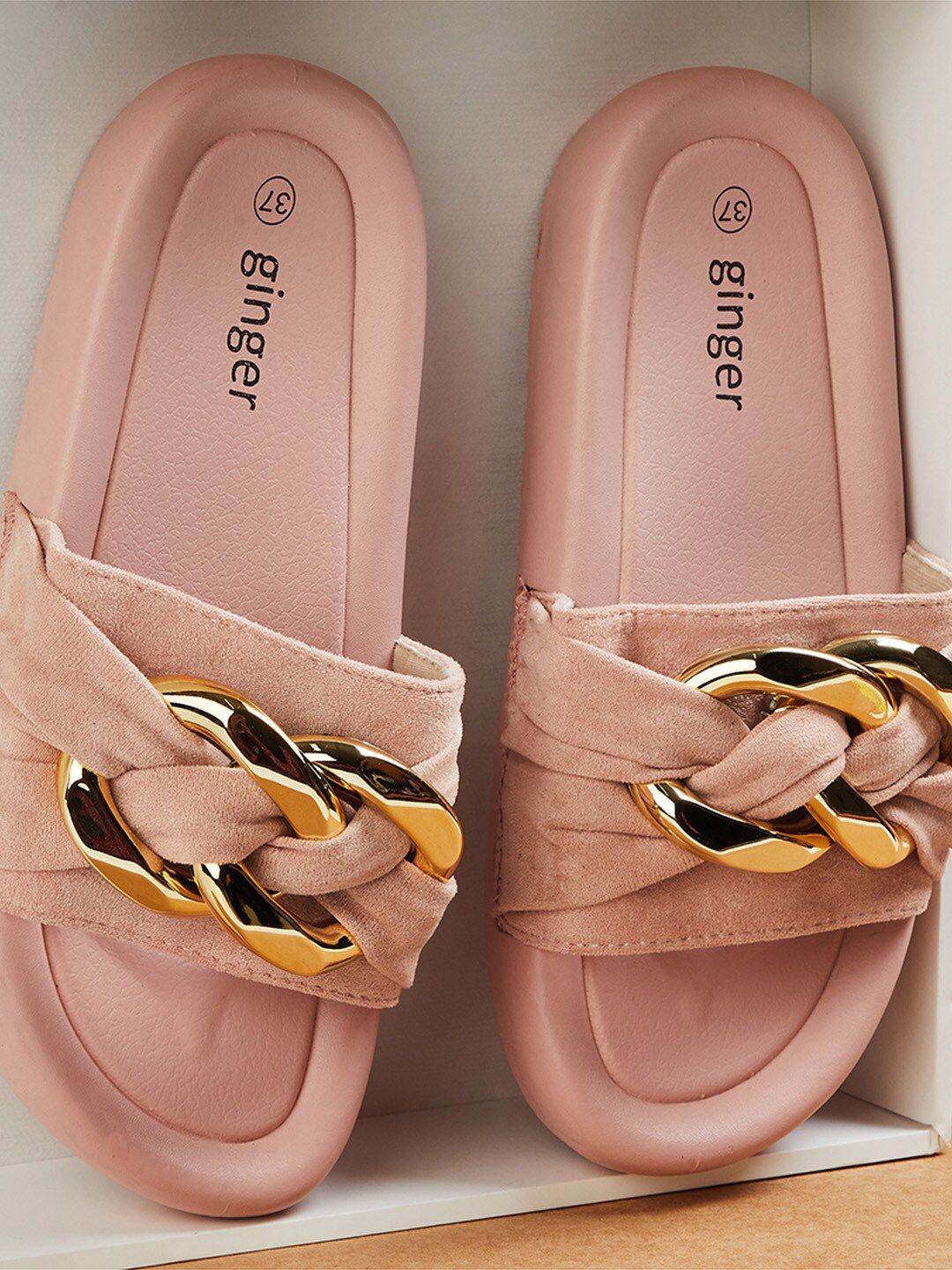 Ginger by Lifestyle Women Pink & Gold-Toned Slip-On Price in India