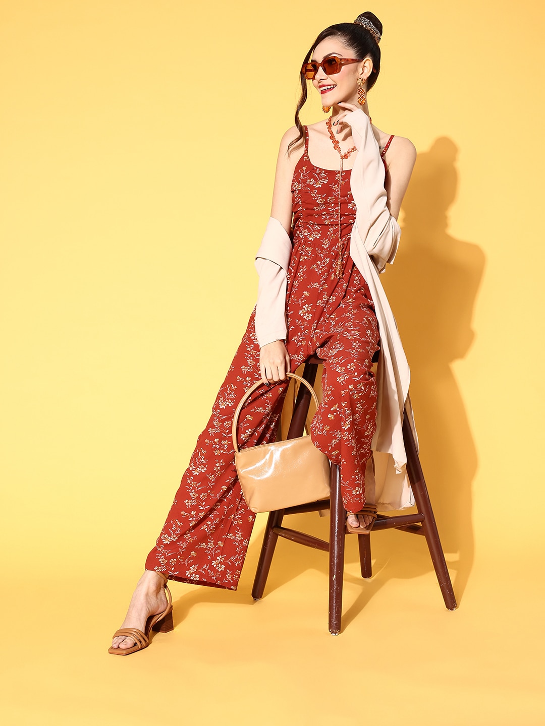 Berrylush Women Gorgeous Red Printed Volume Play Jumpsuit Price in India