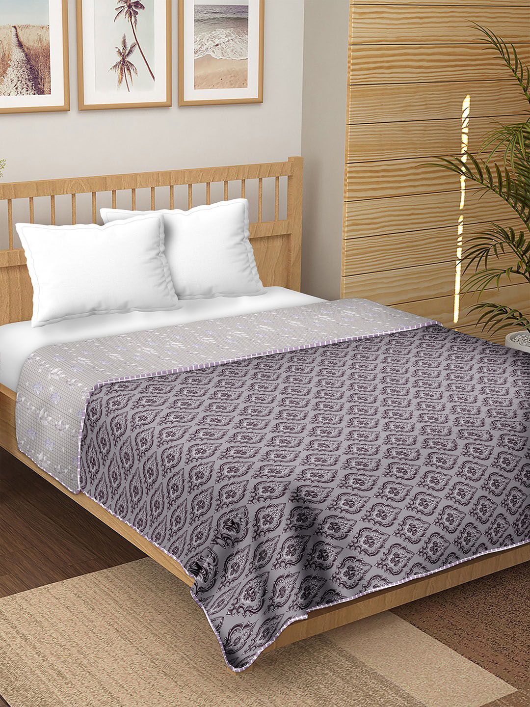 BELLA CASA Grey & Beige Summer Double Bed Dohar Price in India