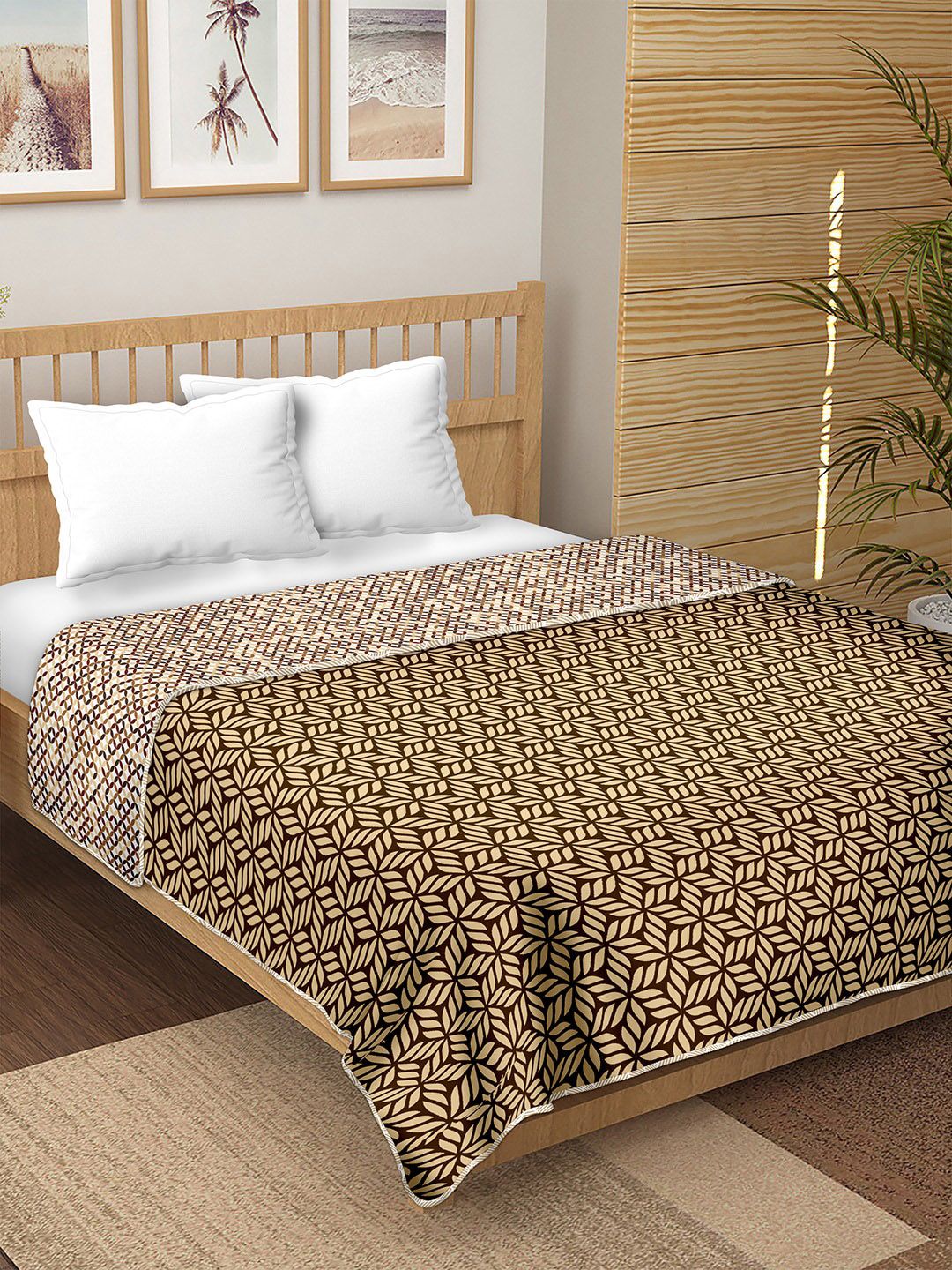 BELLA CASA Brown & White Summer Double Bed Dohar Price in India