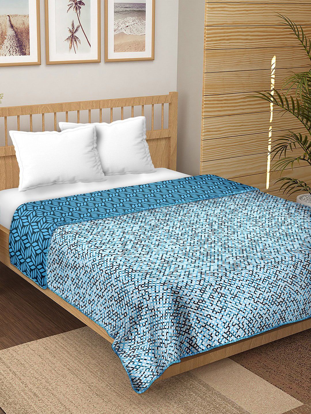 BELLA CASA Blue Reversible Cotton Summer Double Bed Dohar Price in India