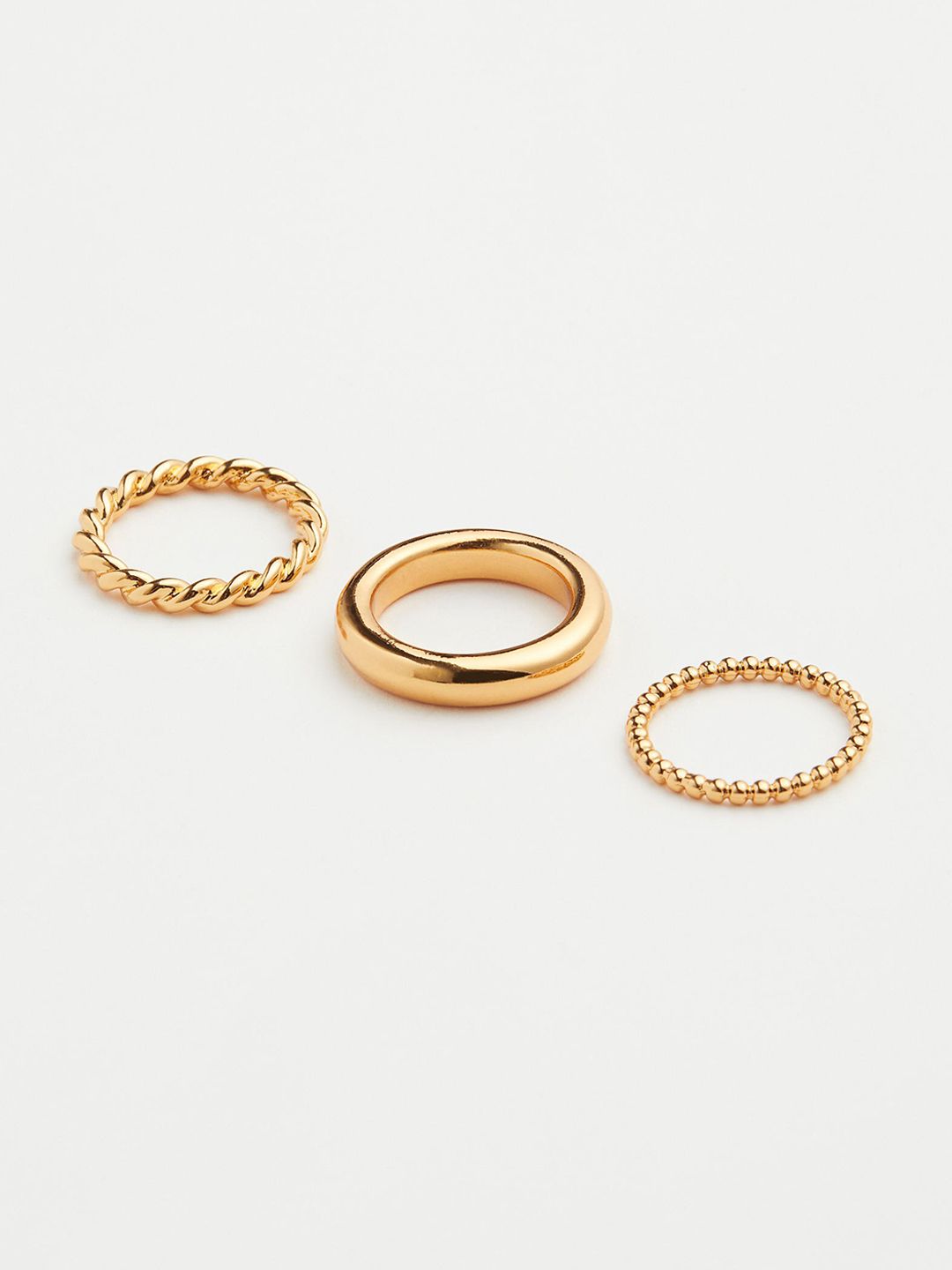 H&M Women Set Of 3 Gold Plated Textured Detail Finger Ring Price in India