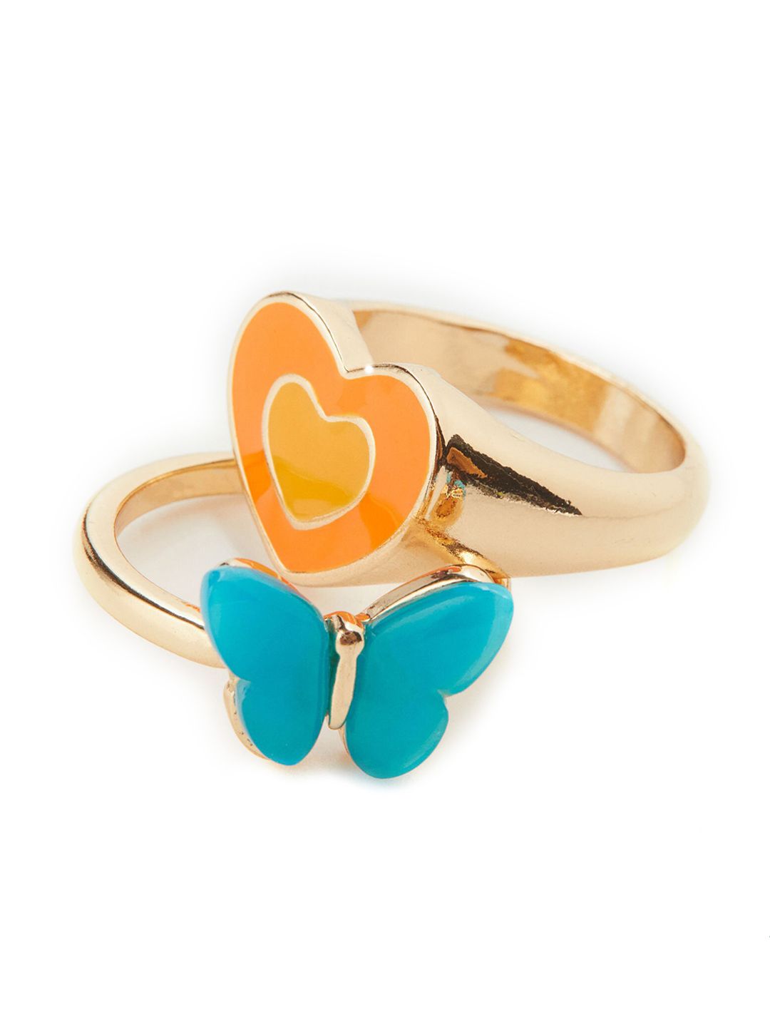 H&M Women Set Of 2 Gold Plated & Blue Stone Studded Finger Ring Price in India