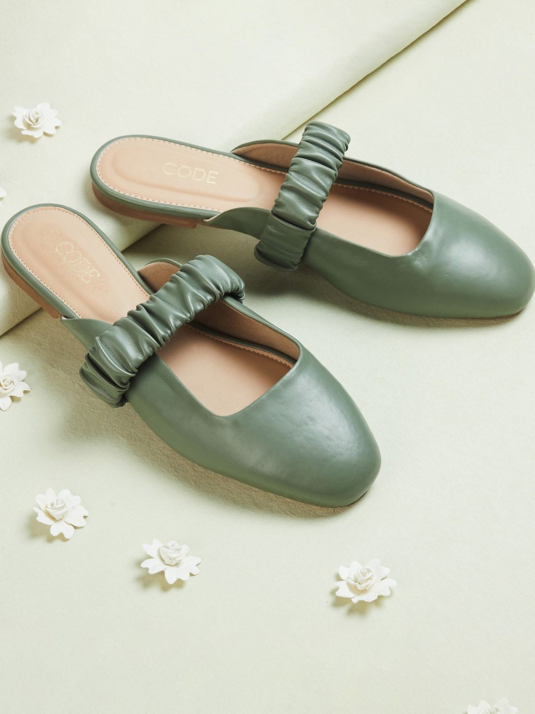 CODE by Lifestyle Women Green Colourblocked Mules with Buckles Flats Price in India