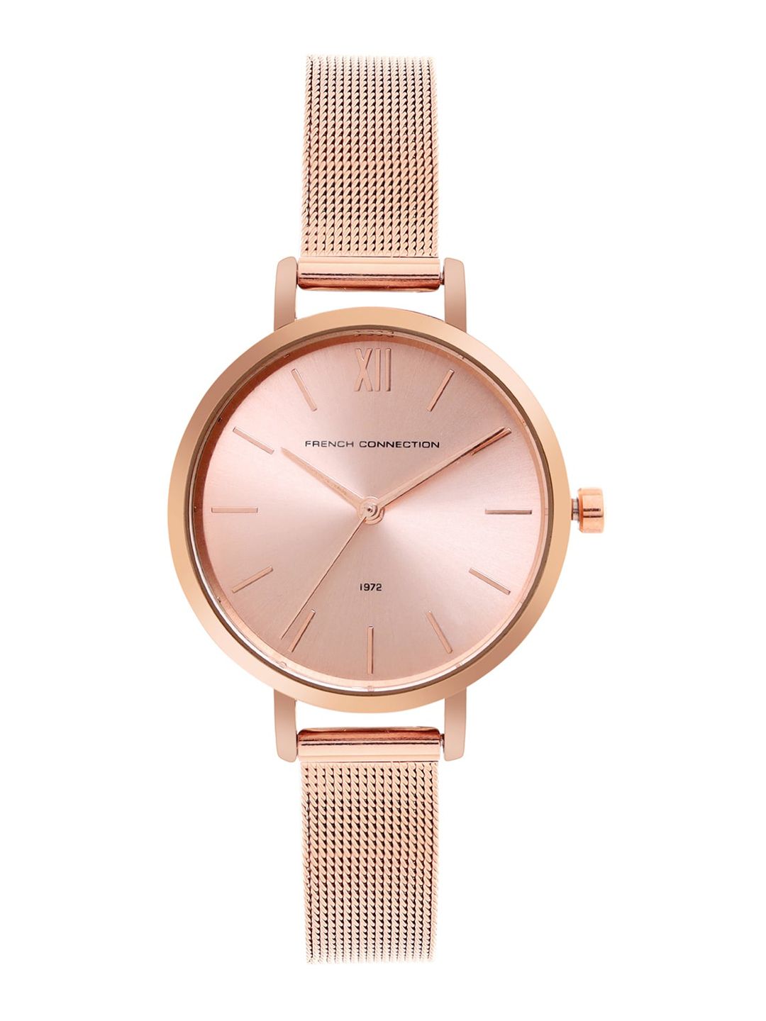 French Connection Women Rose Gold-Toned Dial & Rose Gold Toned Stainless Steel Bracelet Style Straps Watch Price in India