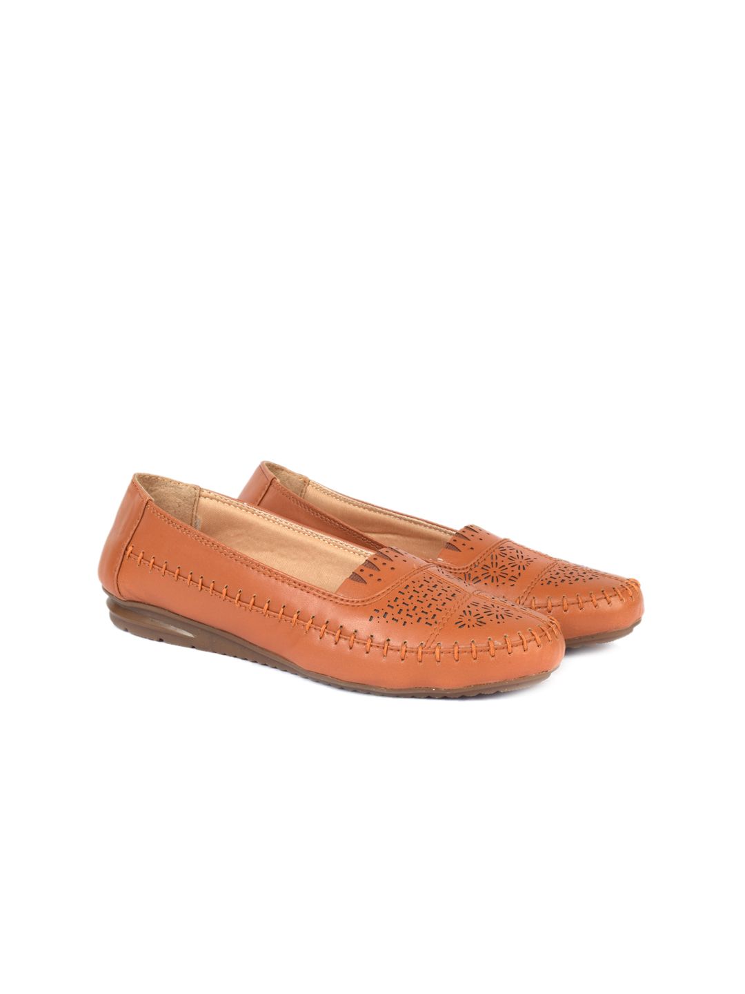 XE Looks Women Tan Textured Ballerinas with Laser Cuts Flats