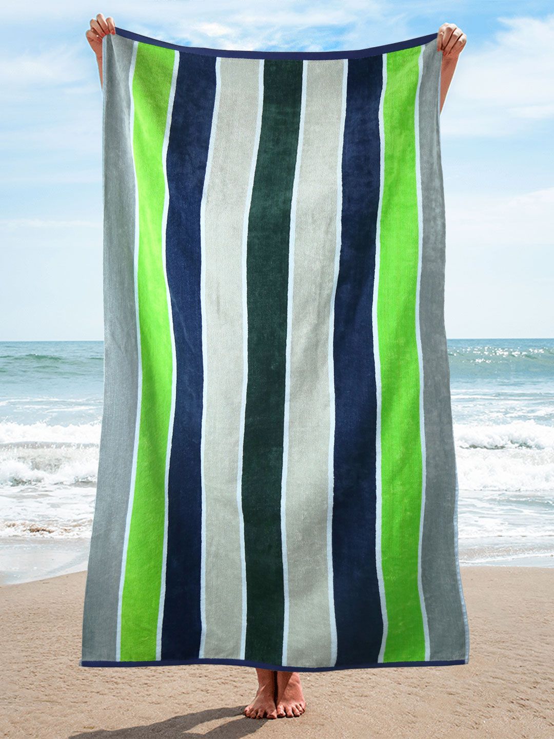 Trident Green Striped 500 GSM Cotton Bath Towels Price in India