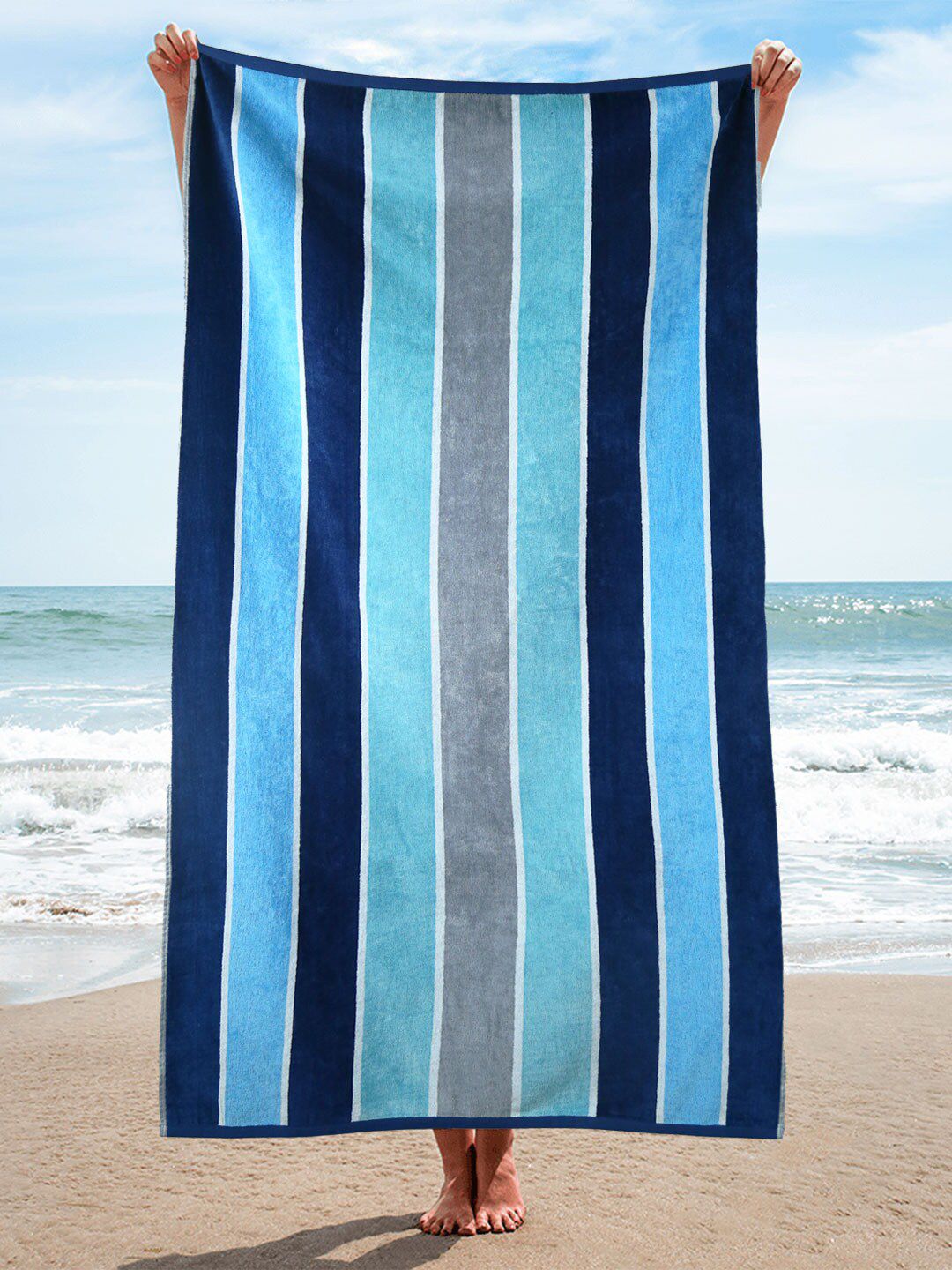 Trident Blue Striped 500GSM Pure Cotton Bath Towel Price in India