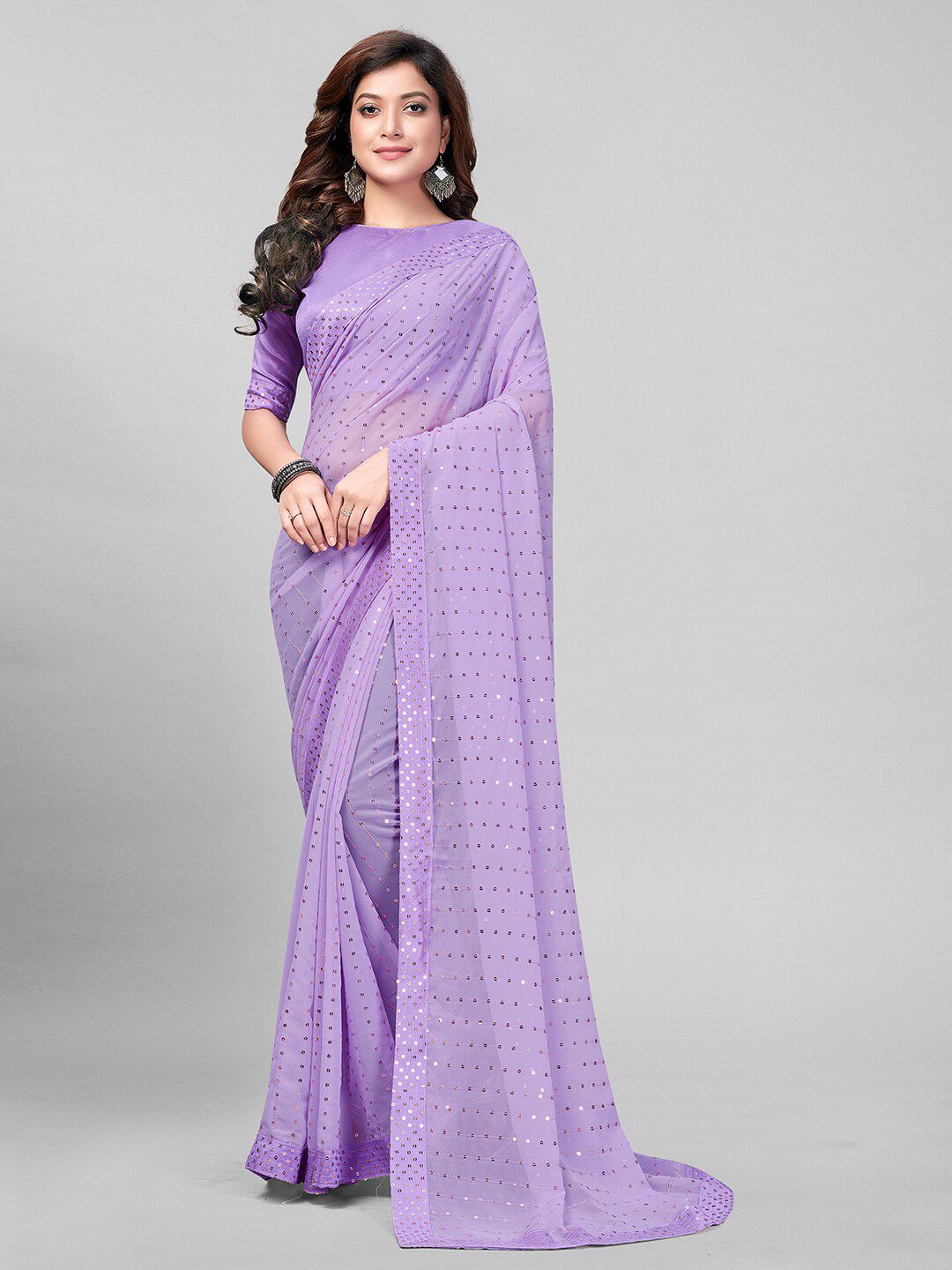 Mitera Mauve Embellished Sequinned Pure Georgette Saree Price in India