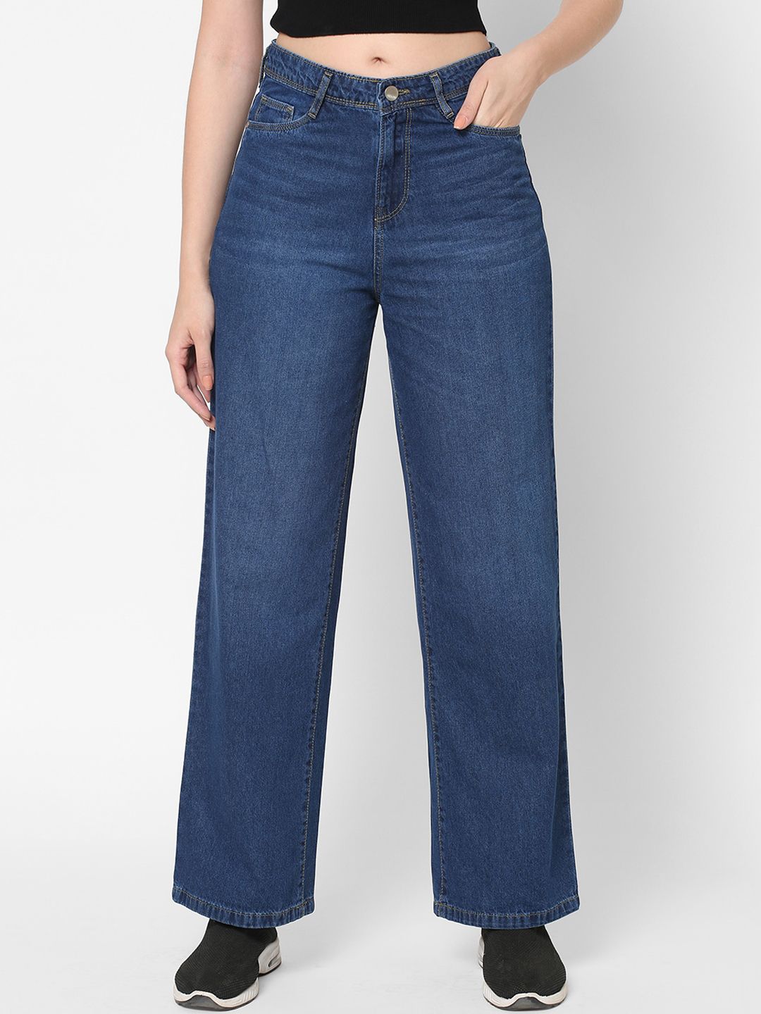 Kraus Jeans Women Blue Wide Leg High-Rise Light Fade Jeans Price in India