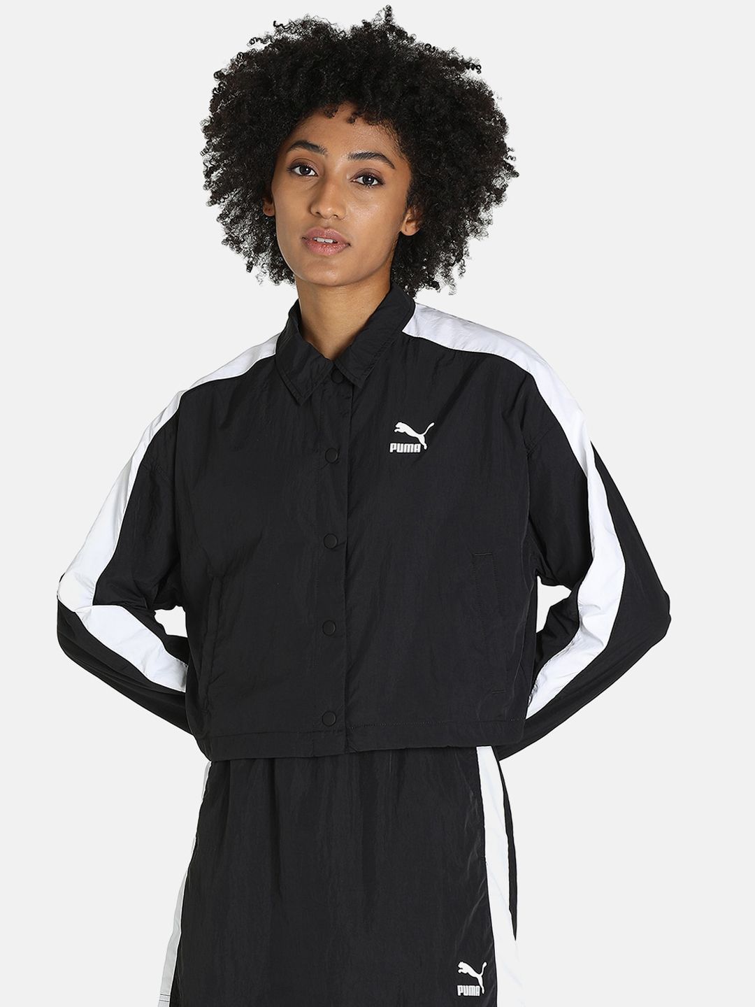 Puma Women Black & White Colorblocked Jackets Price in India
