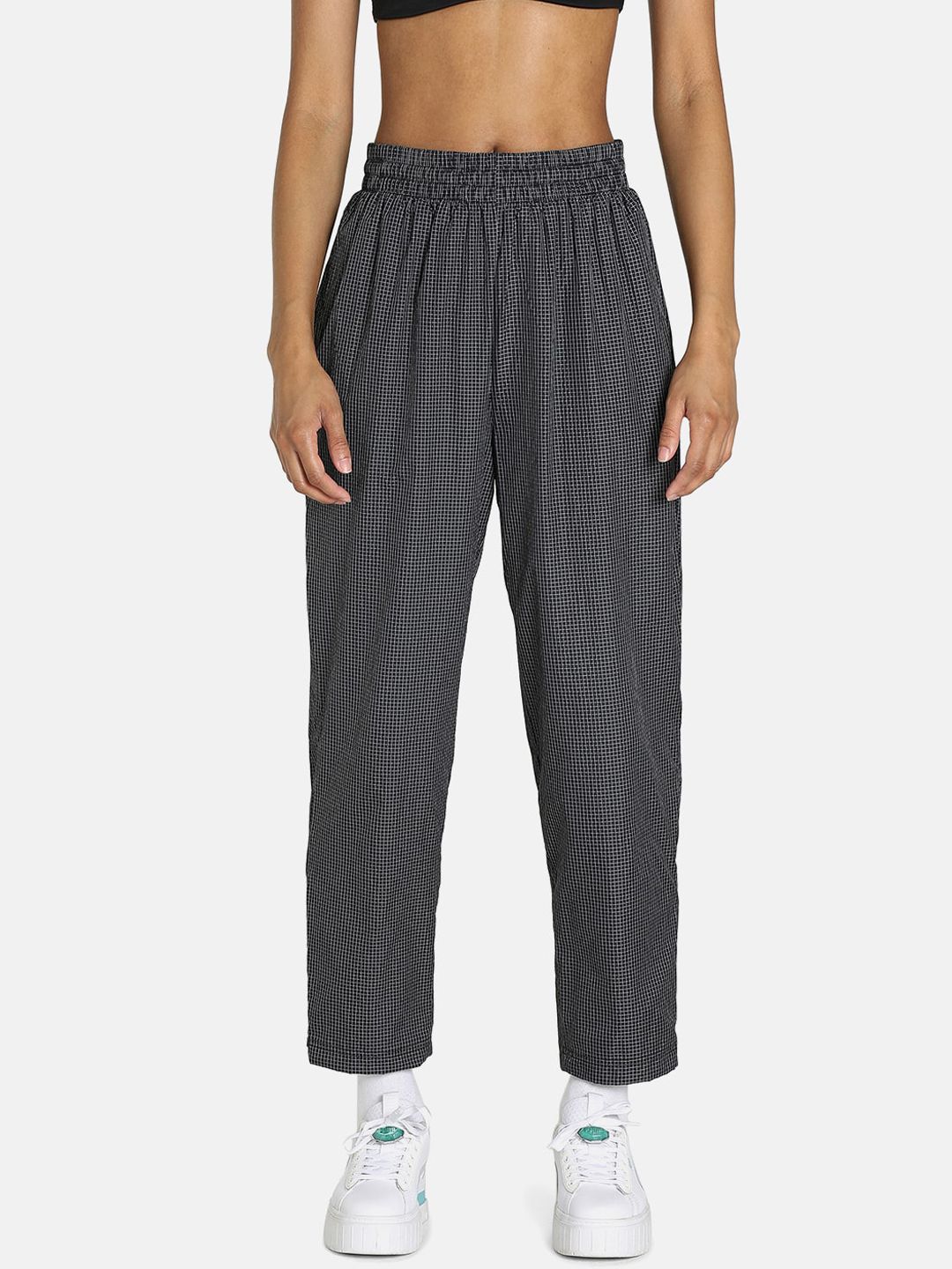 Puma Women Black & White SWxP Woven Relaxed-Fit Track Pant Price in India