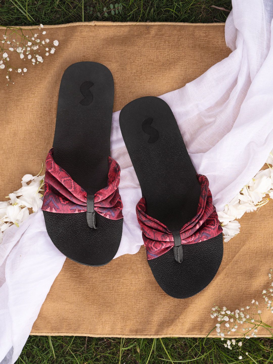 Solethreads Women Black & Maroon Thong Flip-Flops Price in India