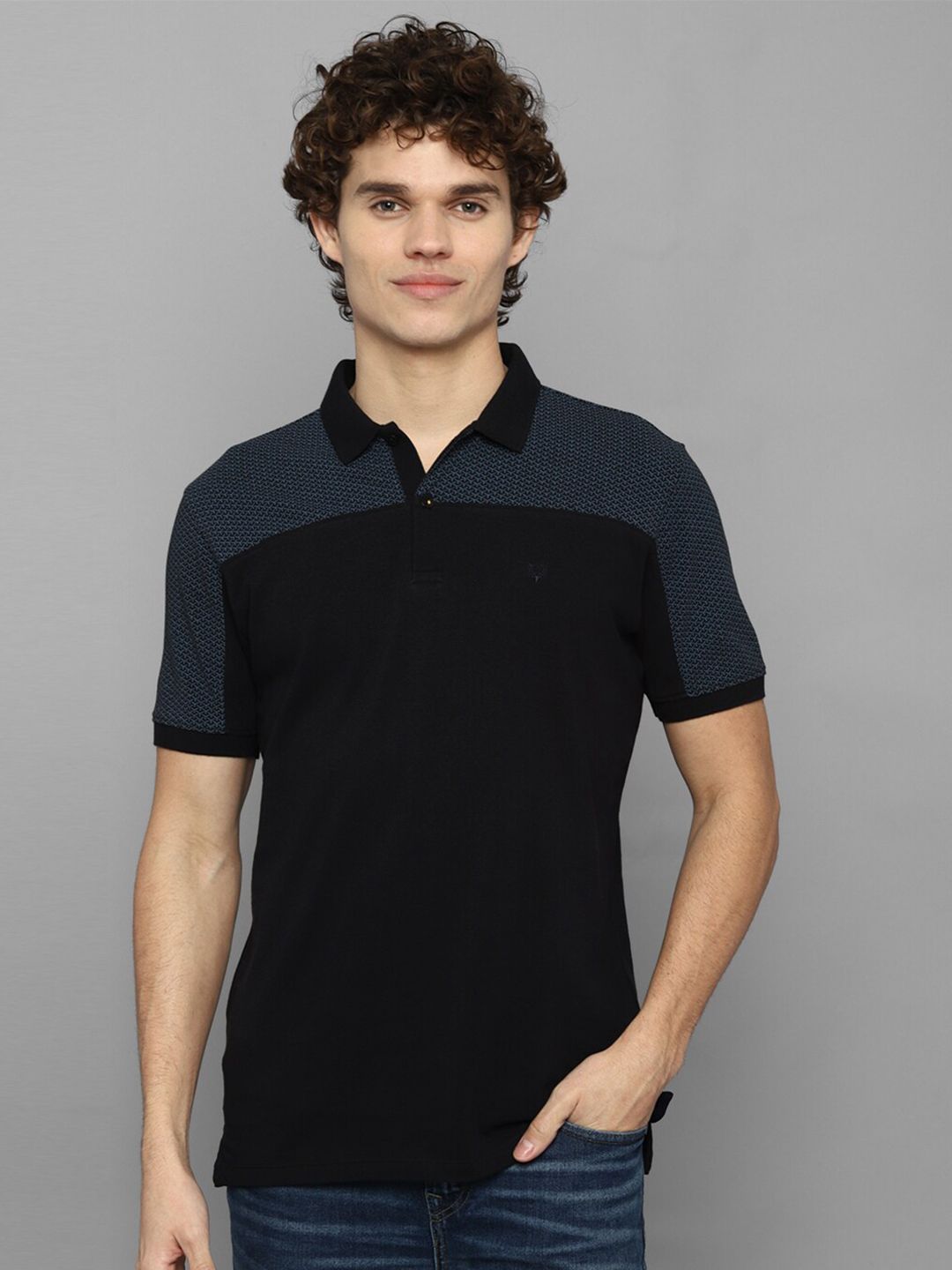 Allen Solly Men Black & Blue Printed Polo Collar T-shirt