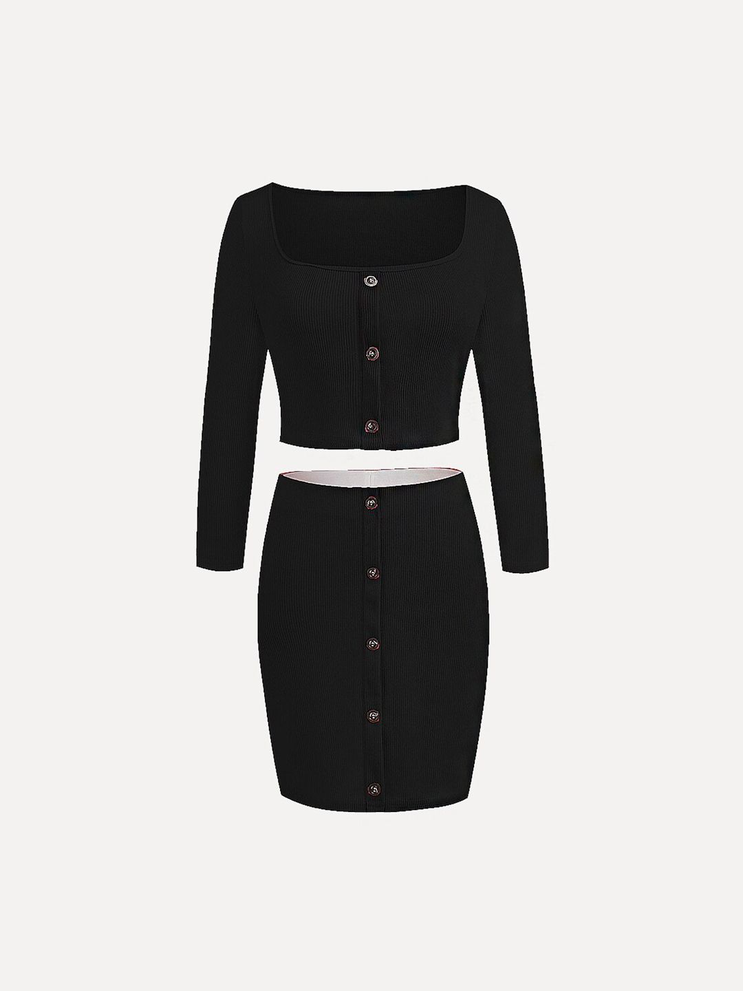 URBANIC Women Black Ribbed Co-Ords