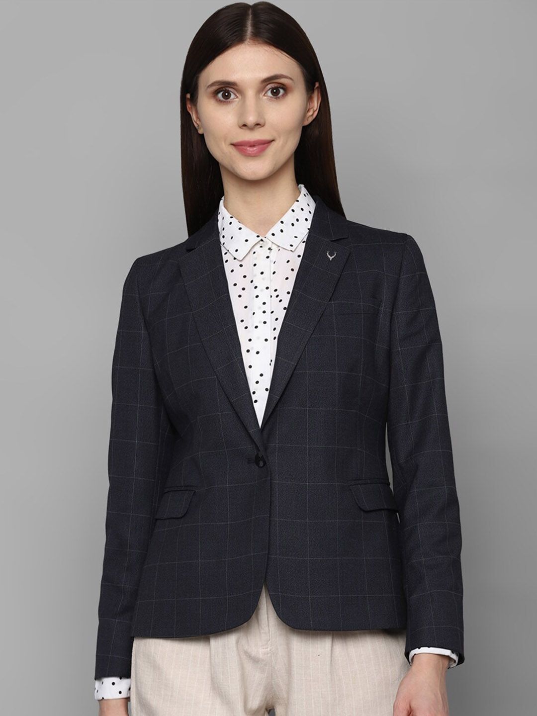 Allen Solly Woman Black Checked Single-Breasted Casual Blazer Price in India