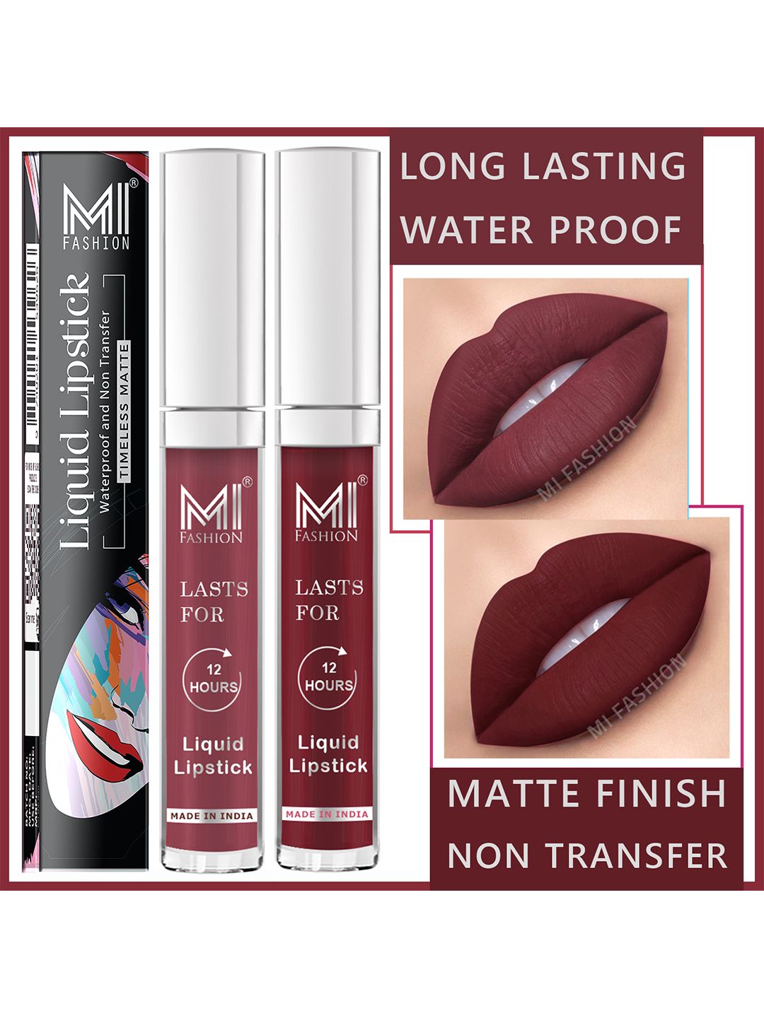 MI FASHION Set of 2 Smudge Free Matte Finish Moisturizing Liquid Lipstick - Nude & Brown