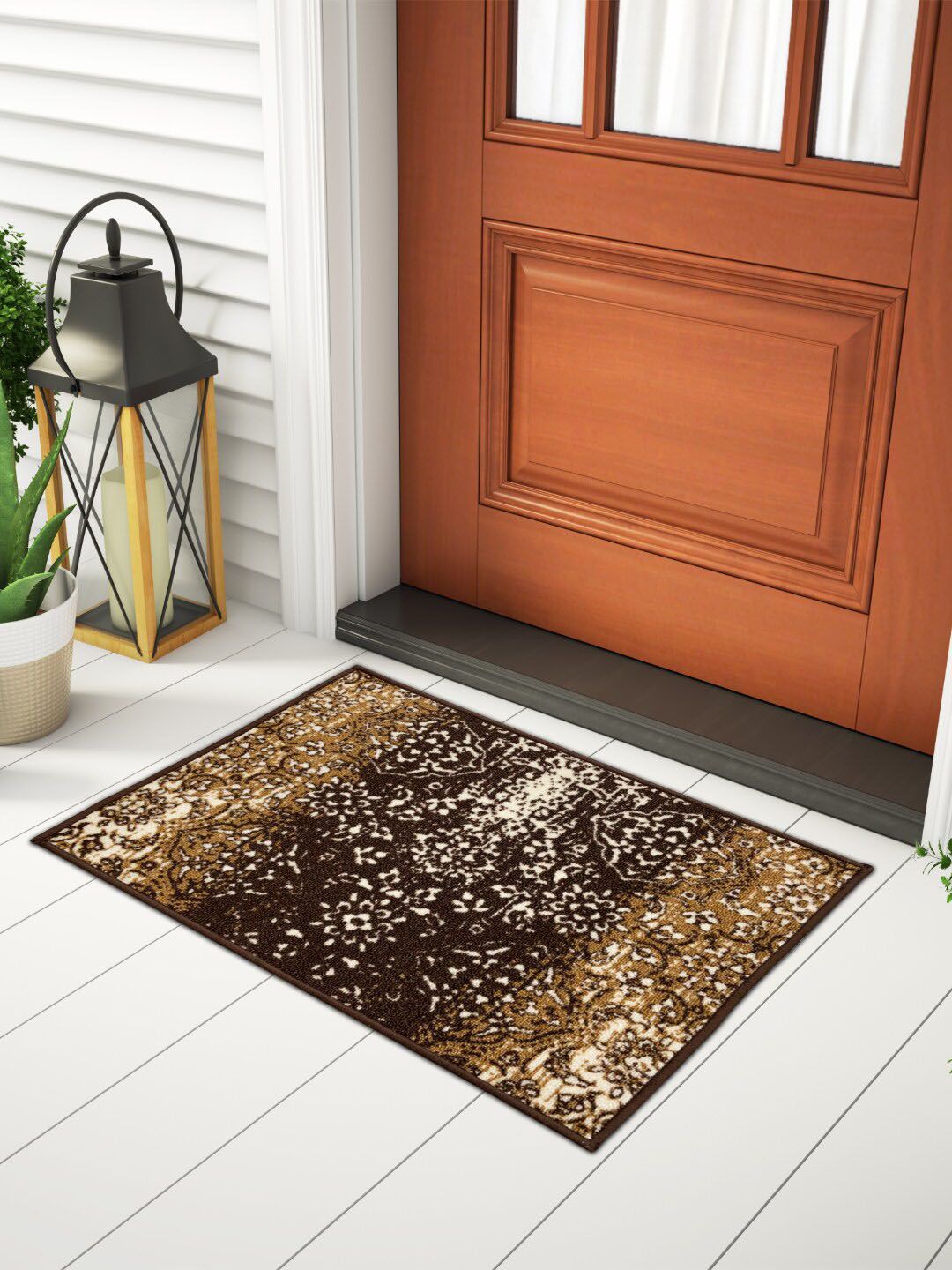 SPACES Brown & Off-White Printed 1146 GSM Doormat Price in India