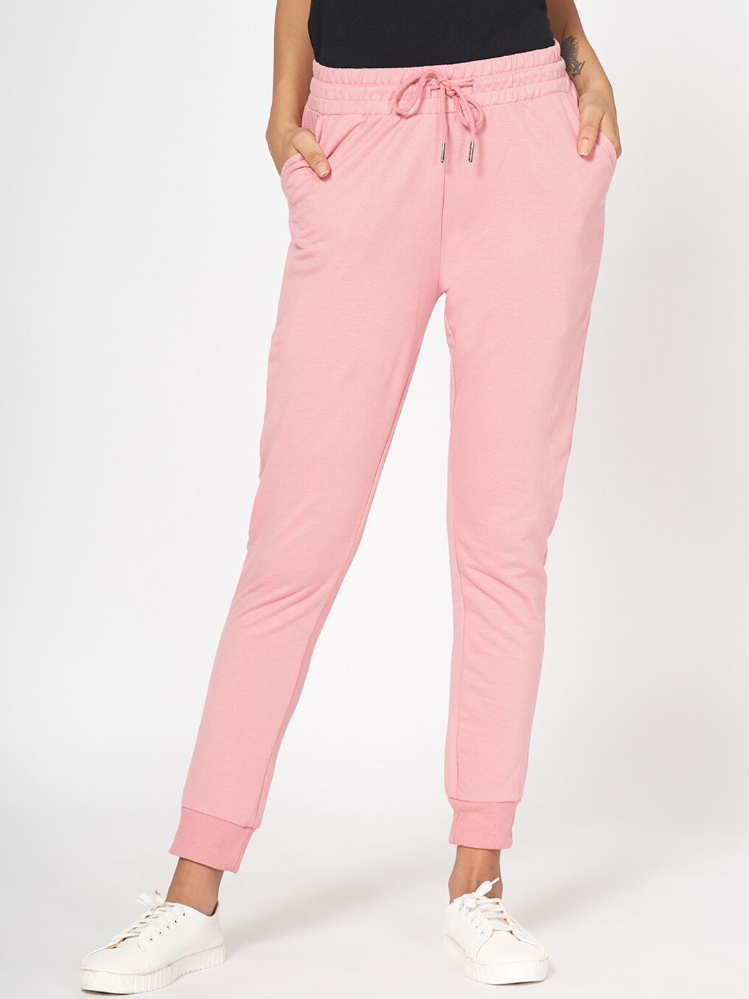 CRE8 Women Pink Solid Cotton Lounge Joggers Price in India