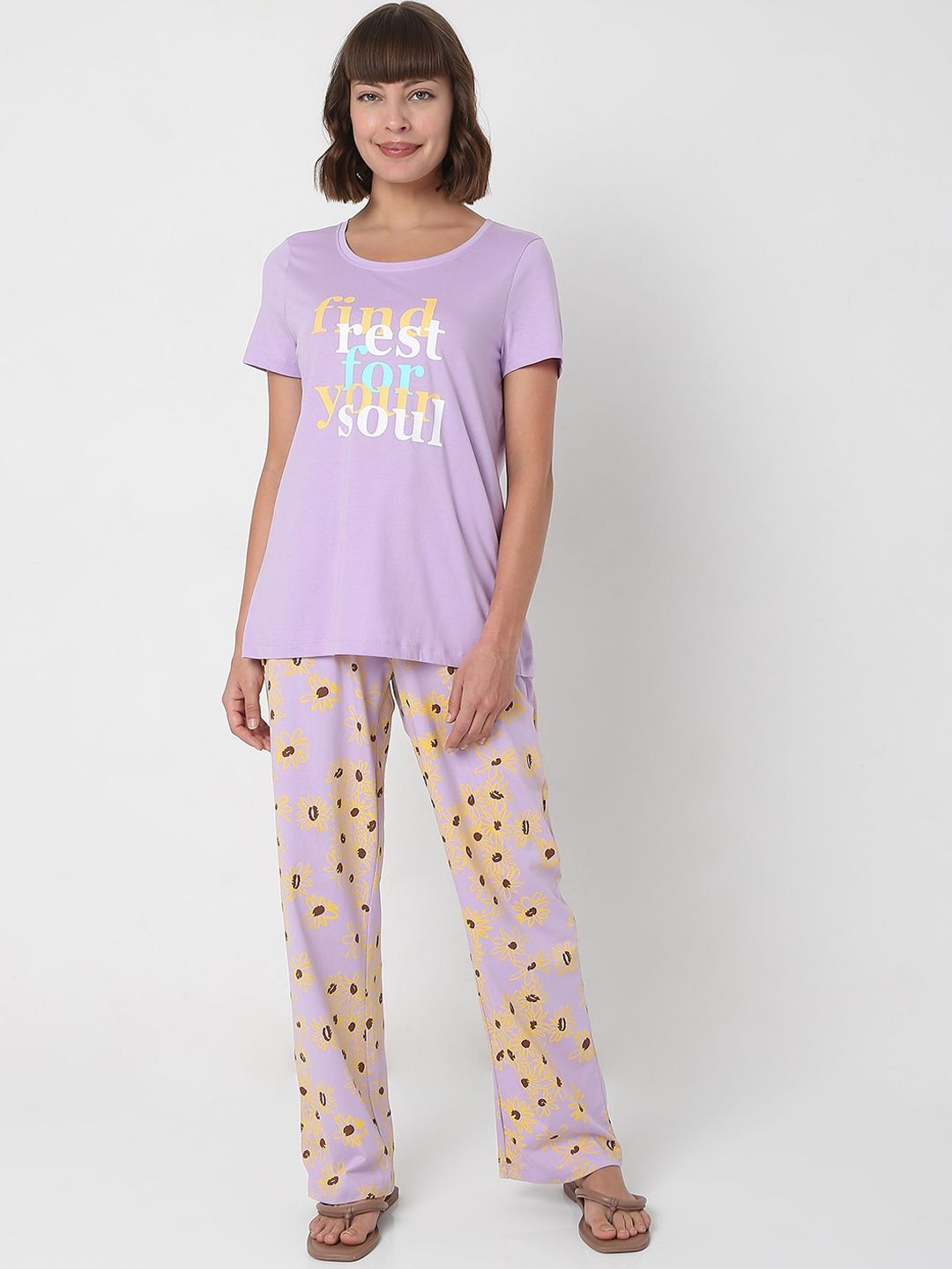 VERO MODA EASE Women Purple Printed Pure Cotton Night suit Price in India