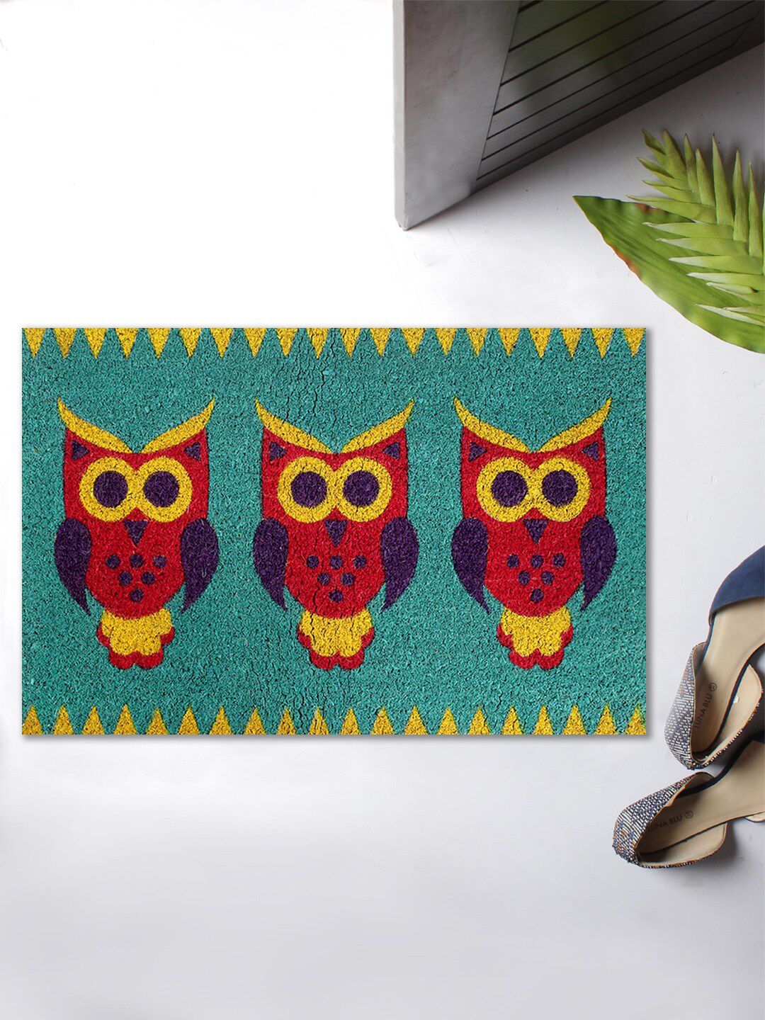 India Circus by Krsnaa Mehta Teal-Blue & Red Printed Anti-Skid Disco Hedwig Doormat Price in India