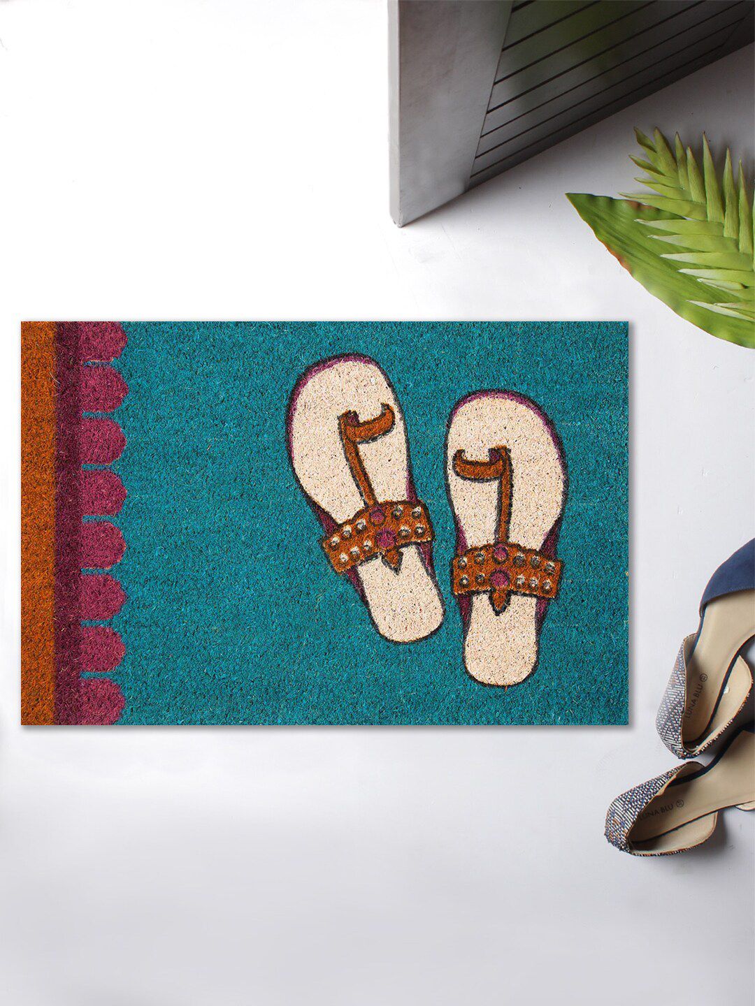 India Circus by Krsnaa Mehta Teal-Blue & Red Printed Anti-Skid Funky Slippers Doormat Price in India