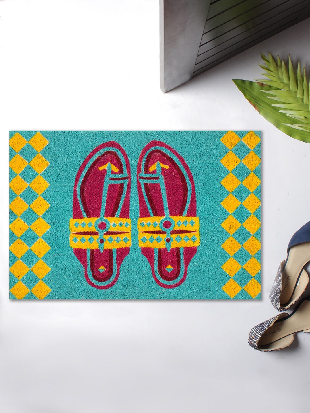 India Circus by Krsnaa Mehta Teal-Blue & Red Printed Anti-Skid Step in Style Doormat Price in India