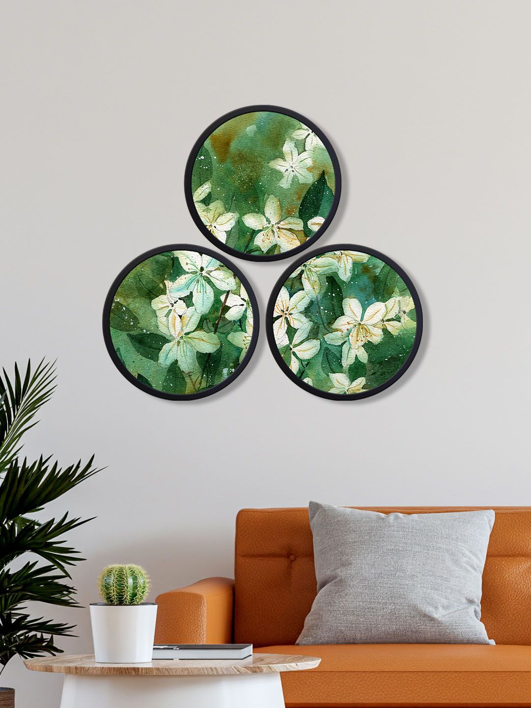 999Store Set Of 3 Green Floral Round Paintings Wall Art Price in India