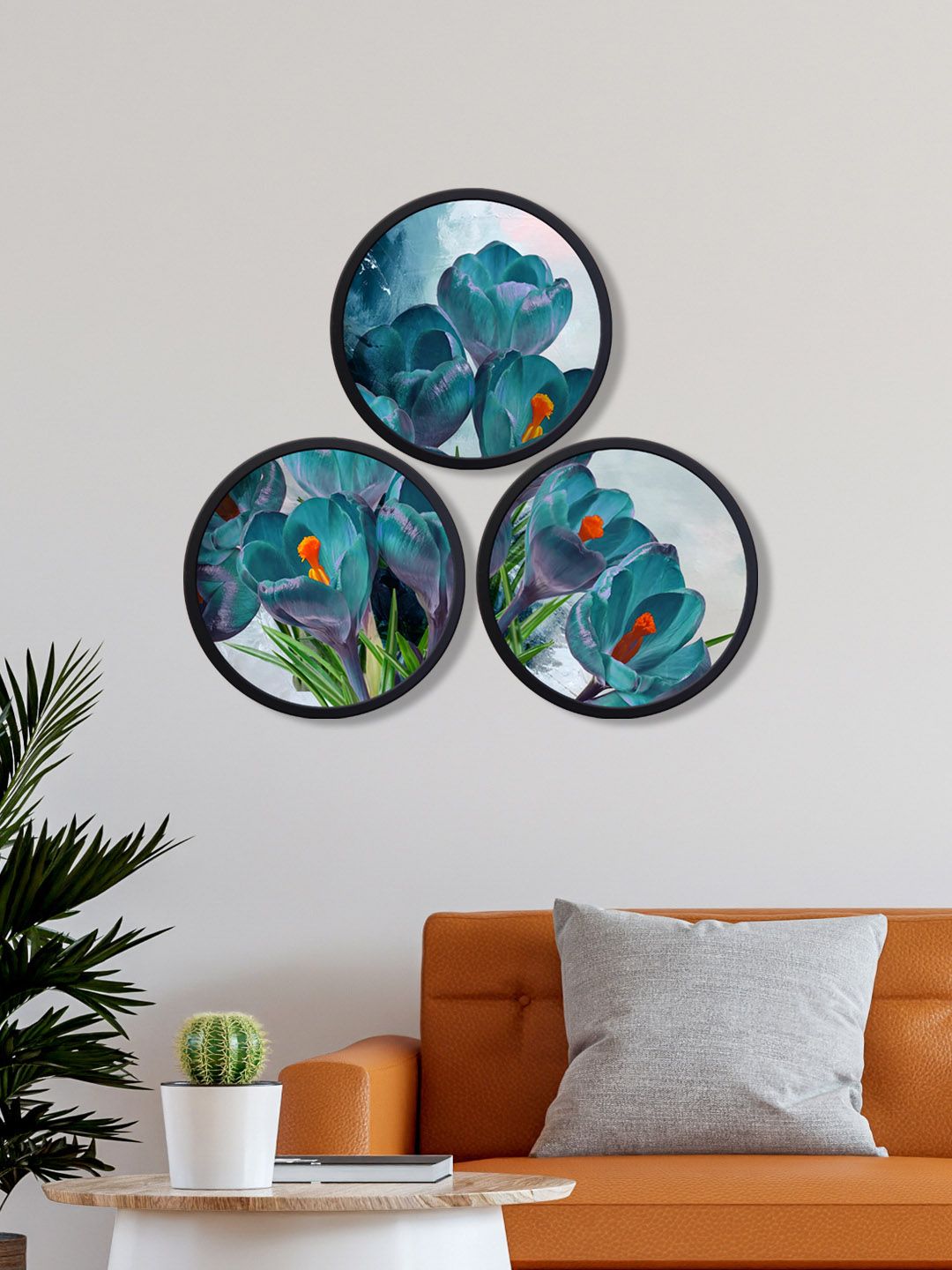 999Store Pack Of 3 Printed Flowers Round Wall Art Price in India