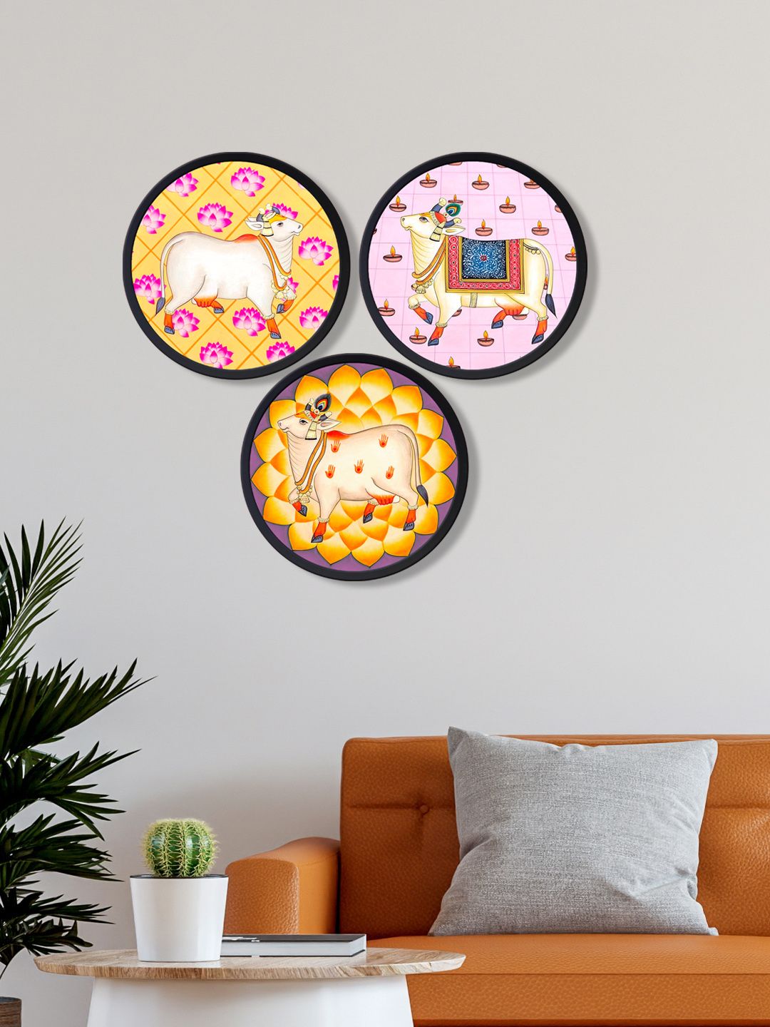 999Store Set Of 3 Multicolored Painting Round Wall Art Price in India