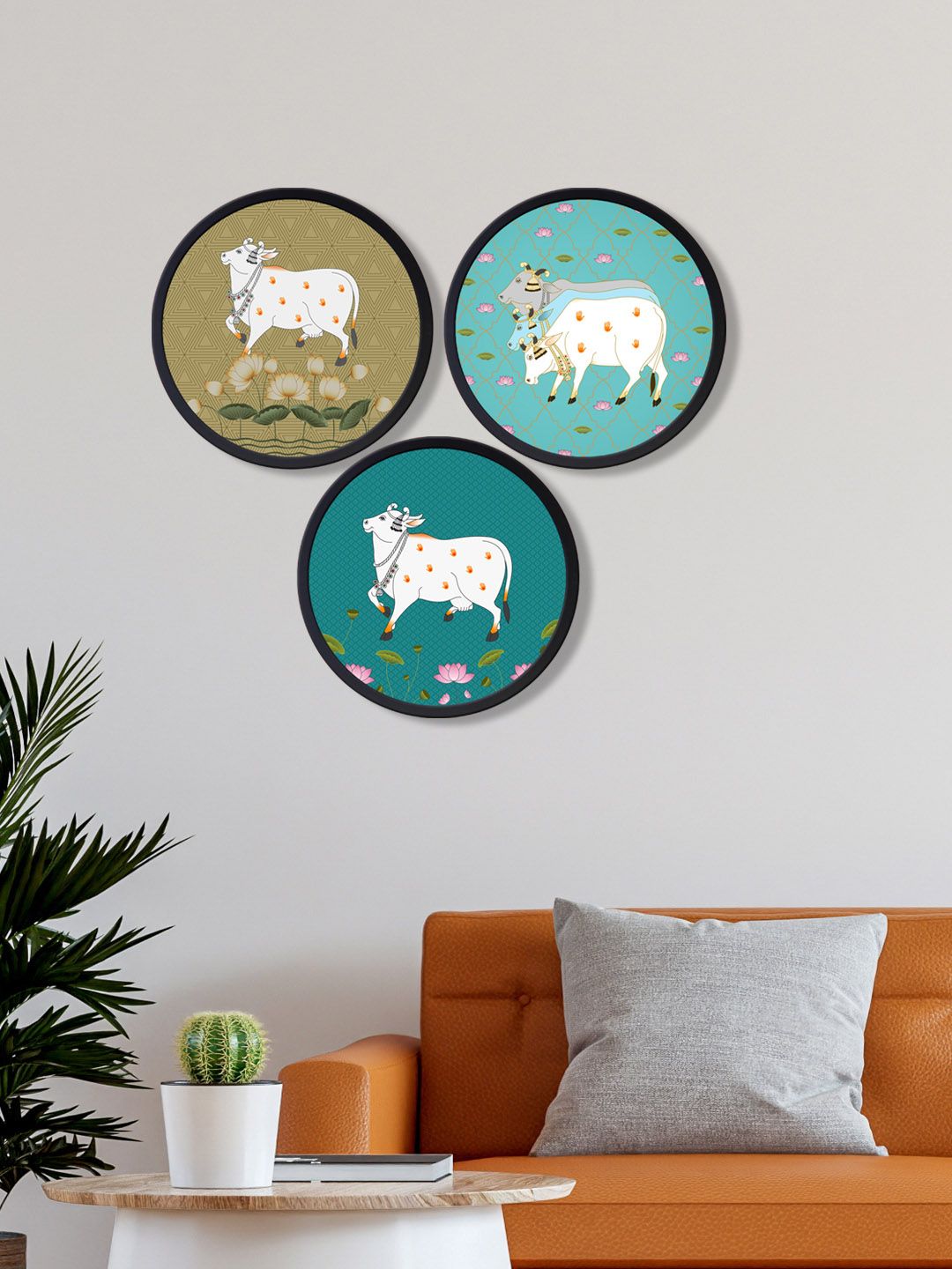 999Store Set Of 3 Pichwai Art Cow's Canvas Wall Art Price in India