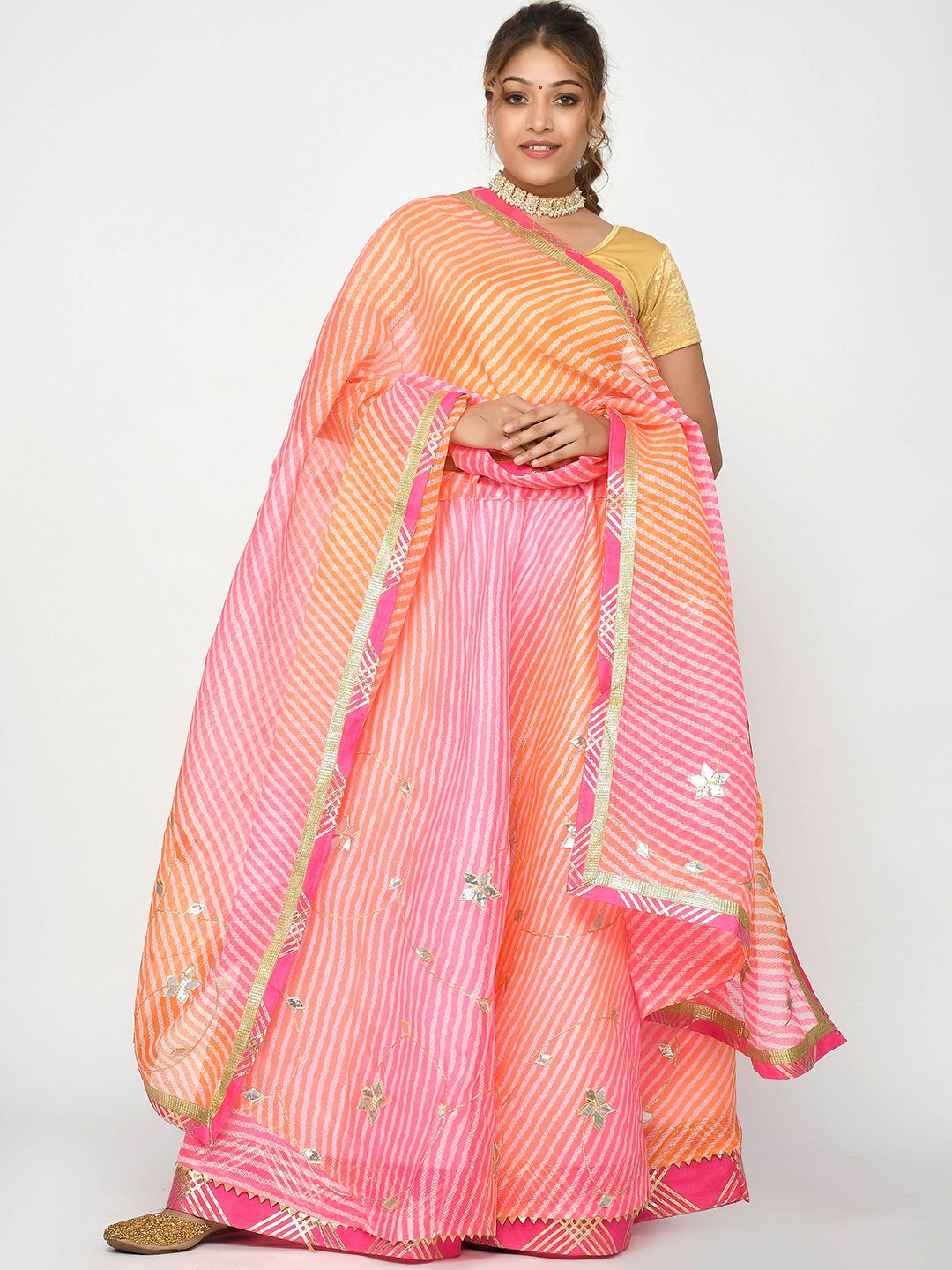 Kesarya Pink & White Embellished Ready to Wear Lehenga & Unstitched Blouse With Dupatta Price in India