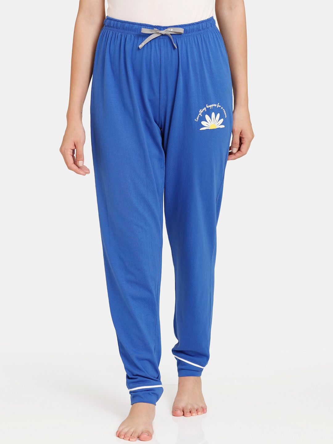 Rosaline by Zivame Women Blue Solid Cotton Lounge Pants Price in India