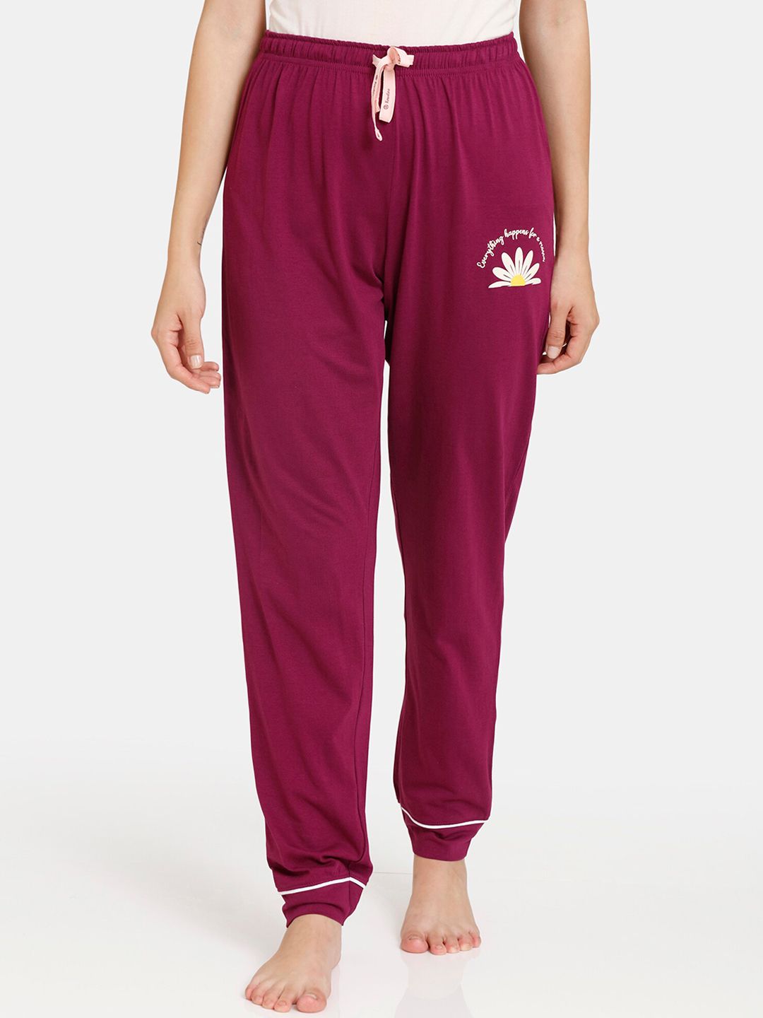 Rosaline by Zivame Women Maroon Solid Cotton Lounge Pants Price in India