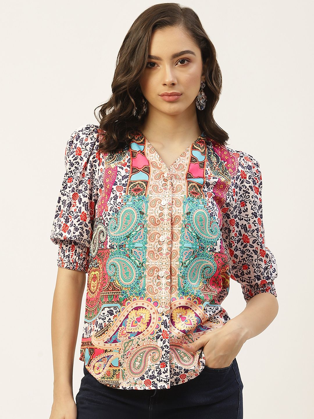 SHAYE Multicoloured Print Shirt Style Top