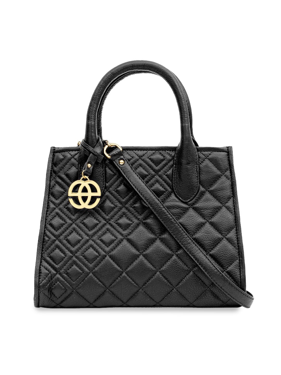 Eske Black Textured Leather Structured Handheld Bag with Quilted Price in India